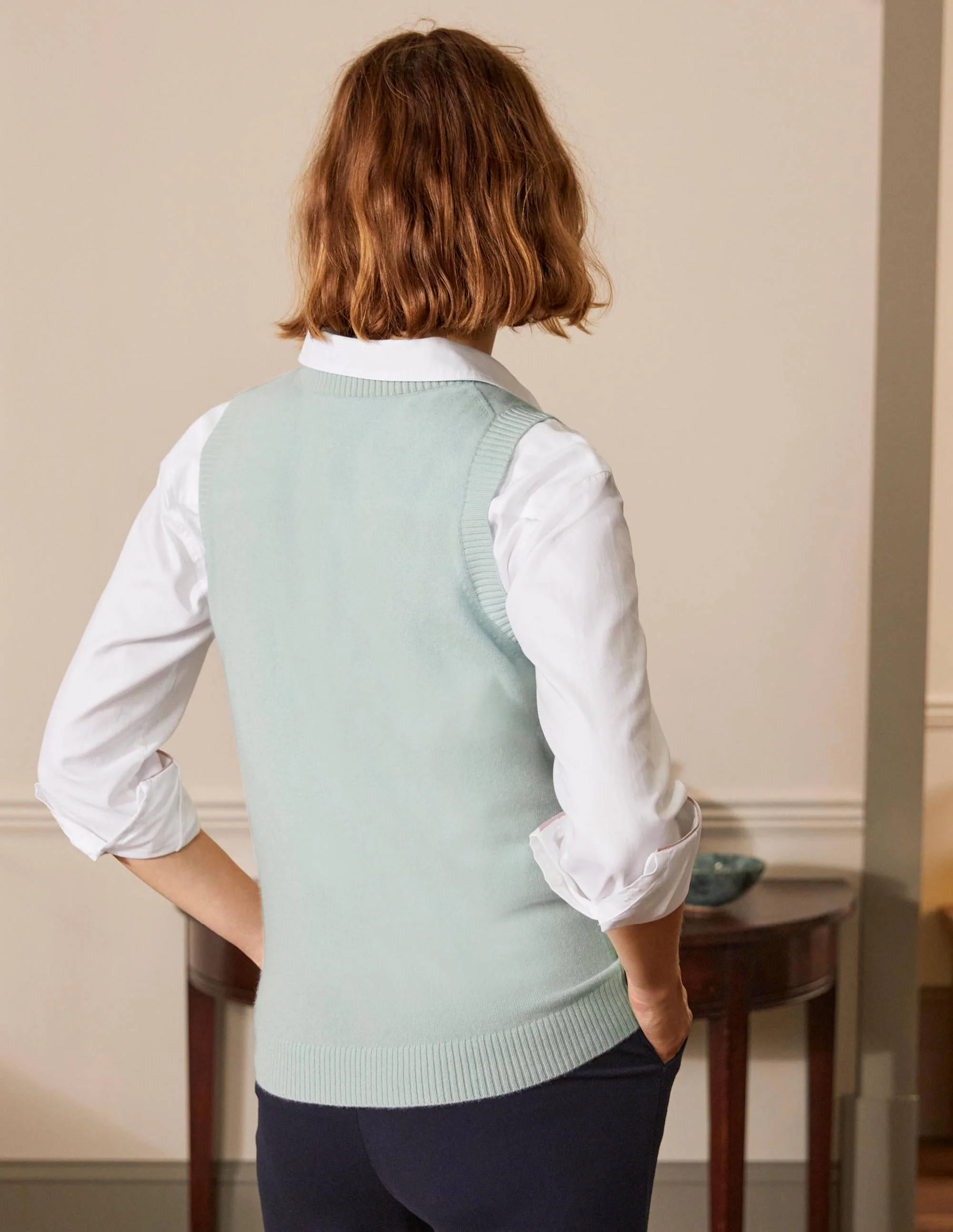 Cashmere Knitted Sweater Vest-Mint Blue - Image 3