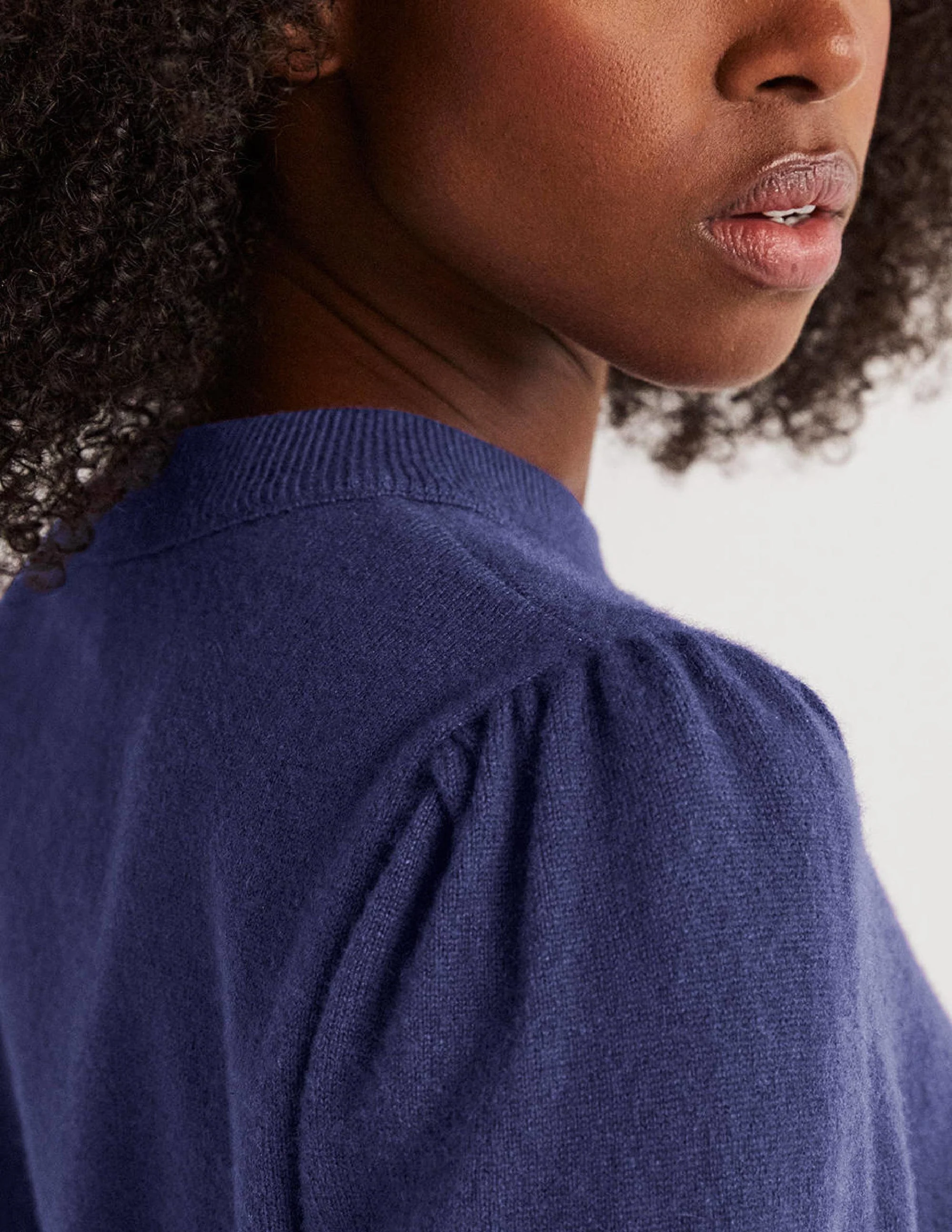 Cashmere Puff Shoulder Sweater-Navy - Image 2