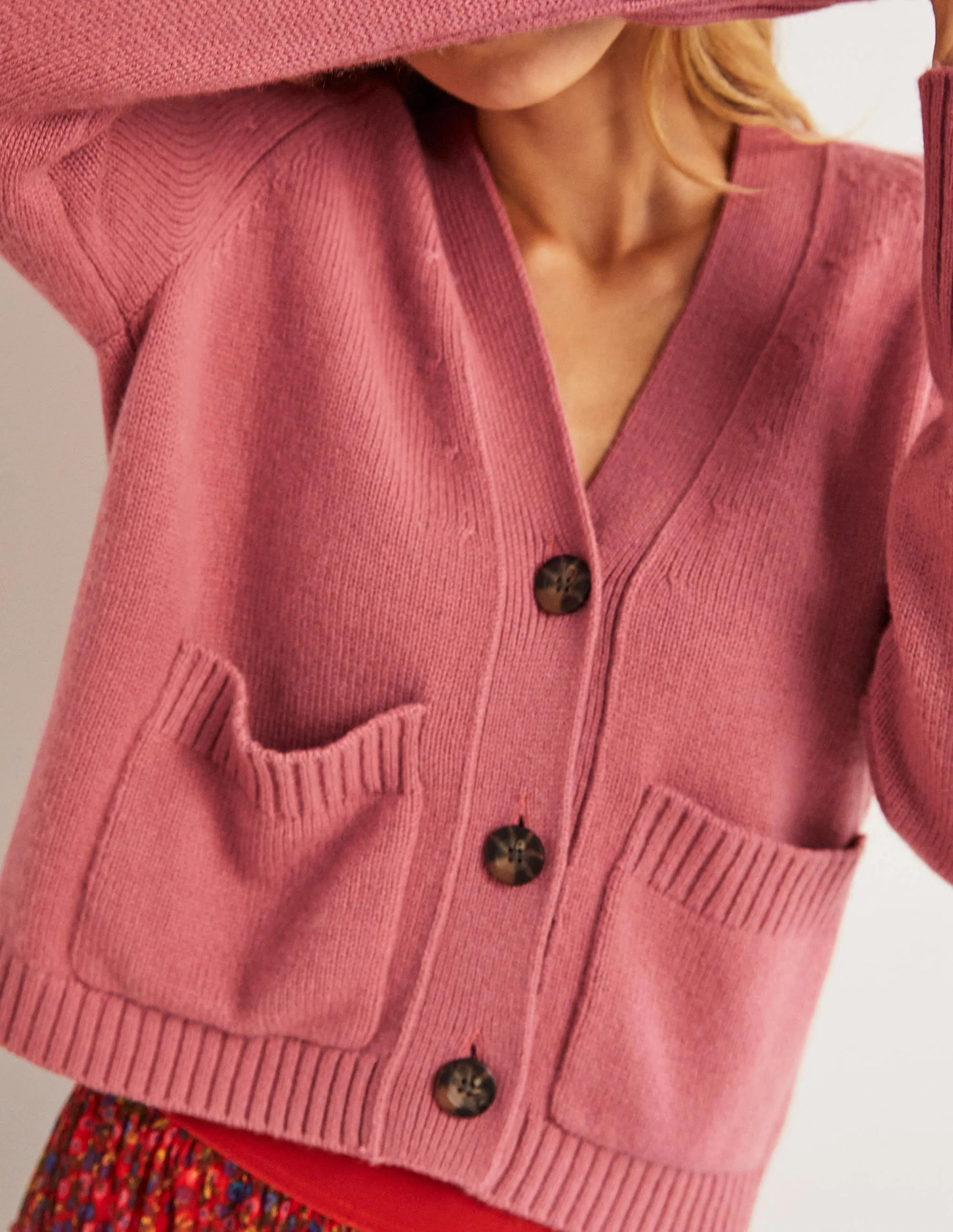 Cashmere Rib Cardigan-Dusty Red Melange - Image 2
