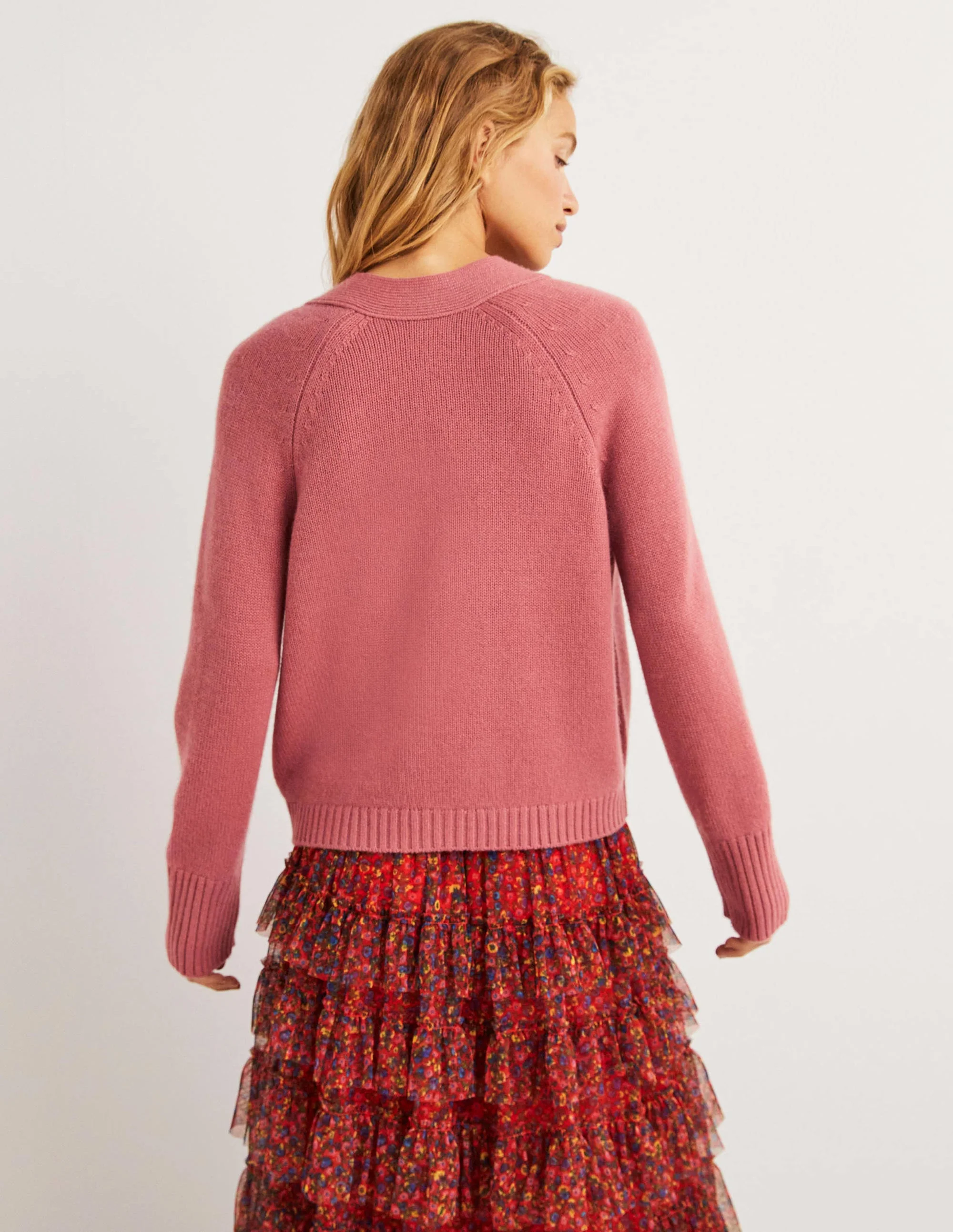 Cashmere Rib Cardigan-Dusty Red Melange - Image 3