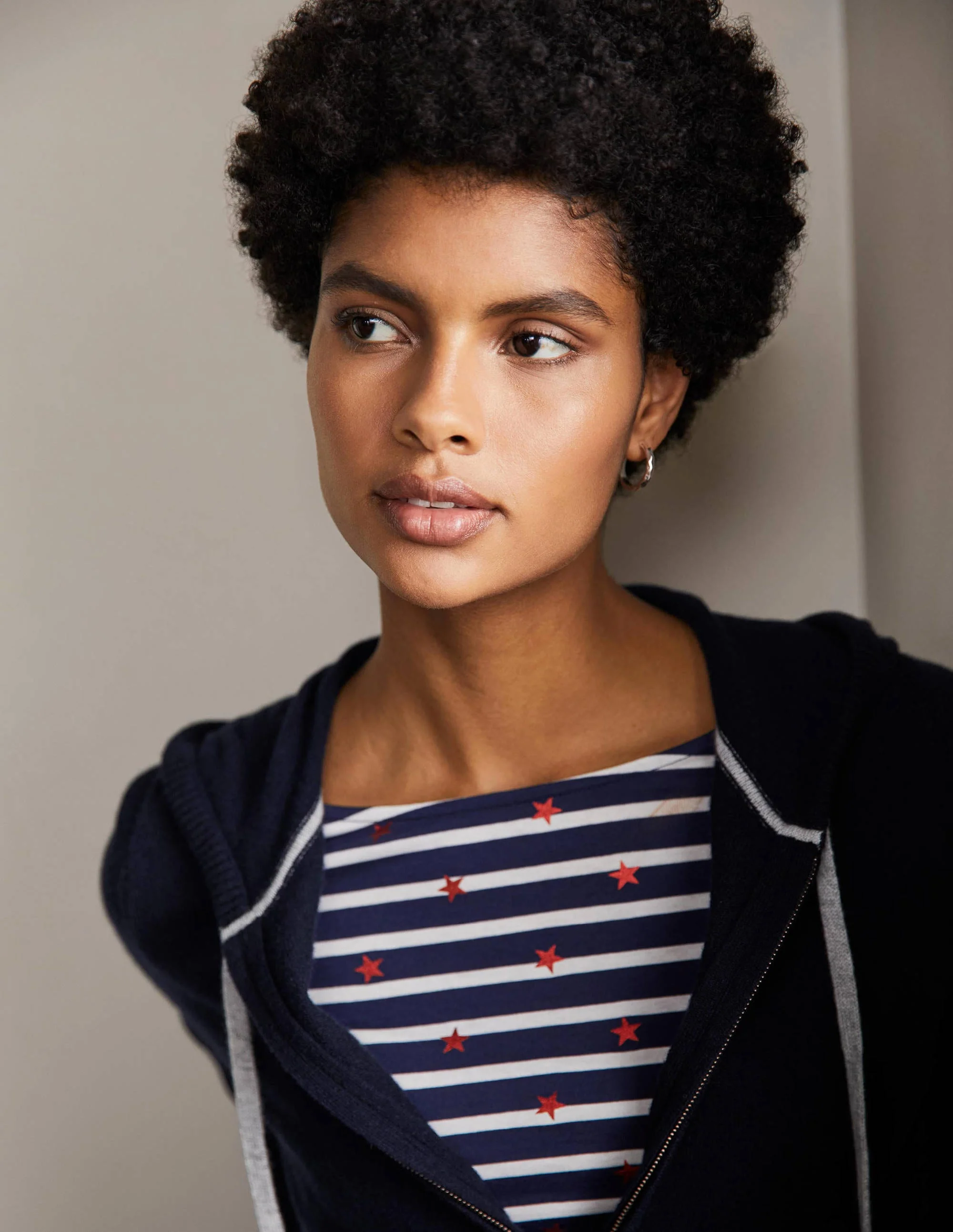 Cashmere Zip-up Hoodie-Navy - Image 2