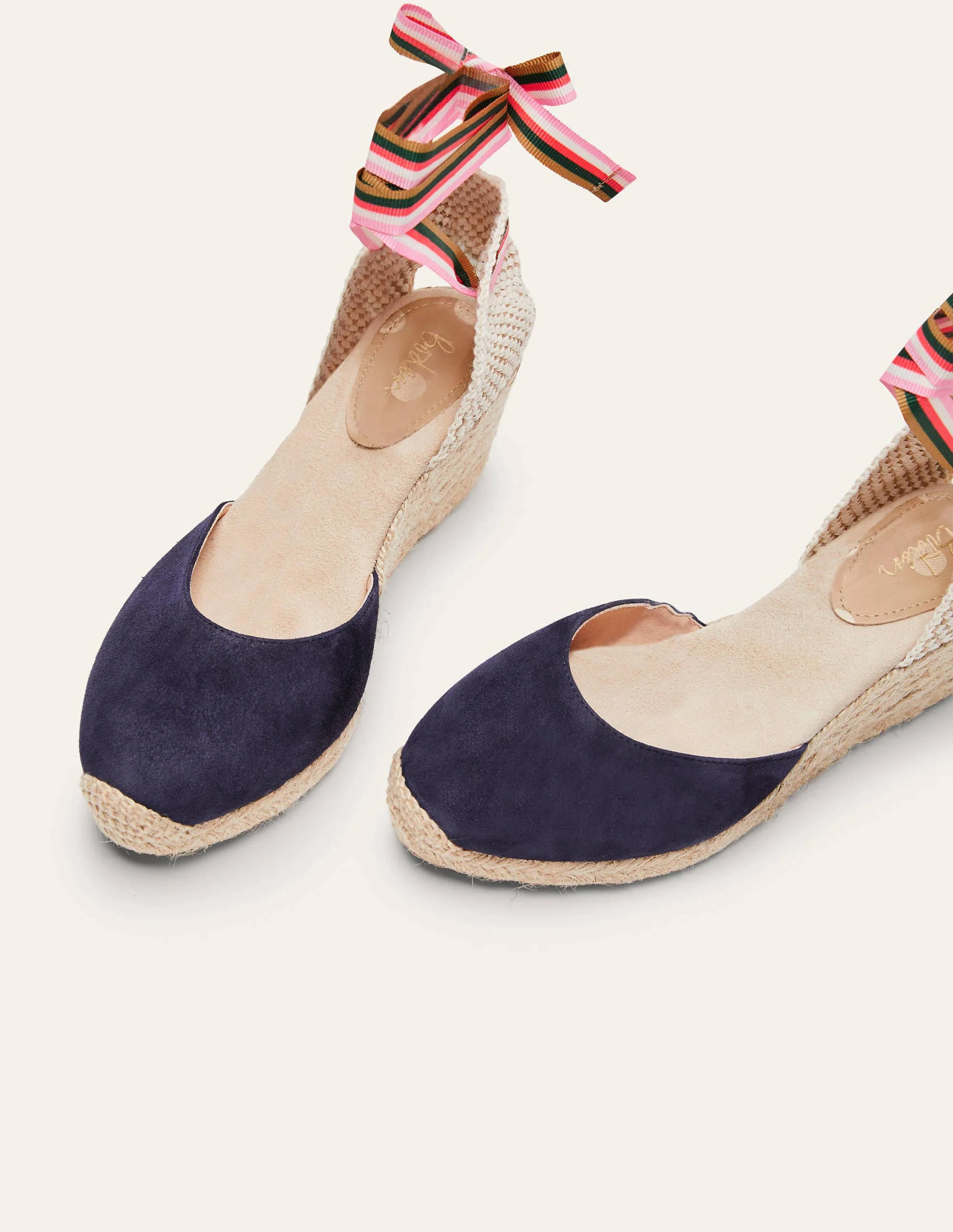 Cassie Espadrille Wedge-Navy, Multi Stripe Ribbon - Image 3