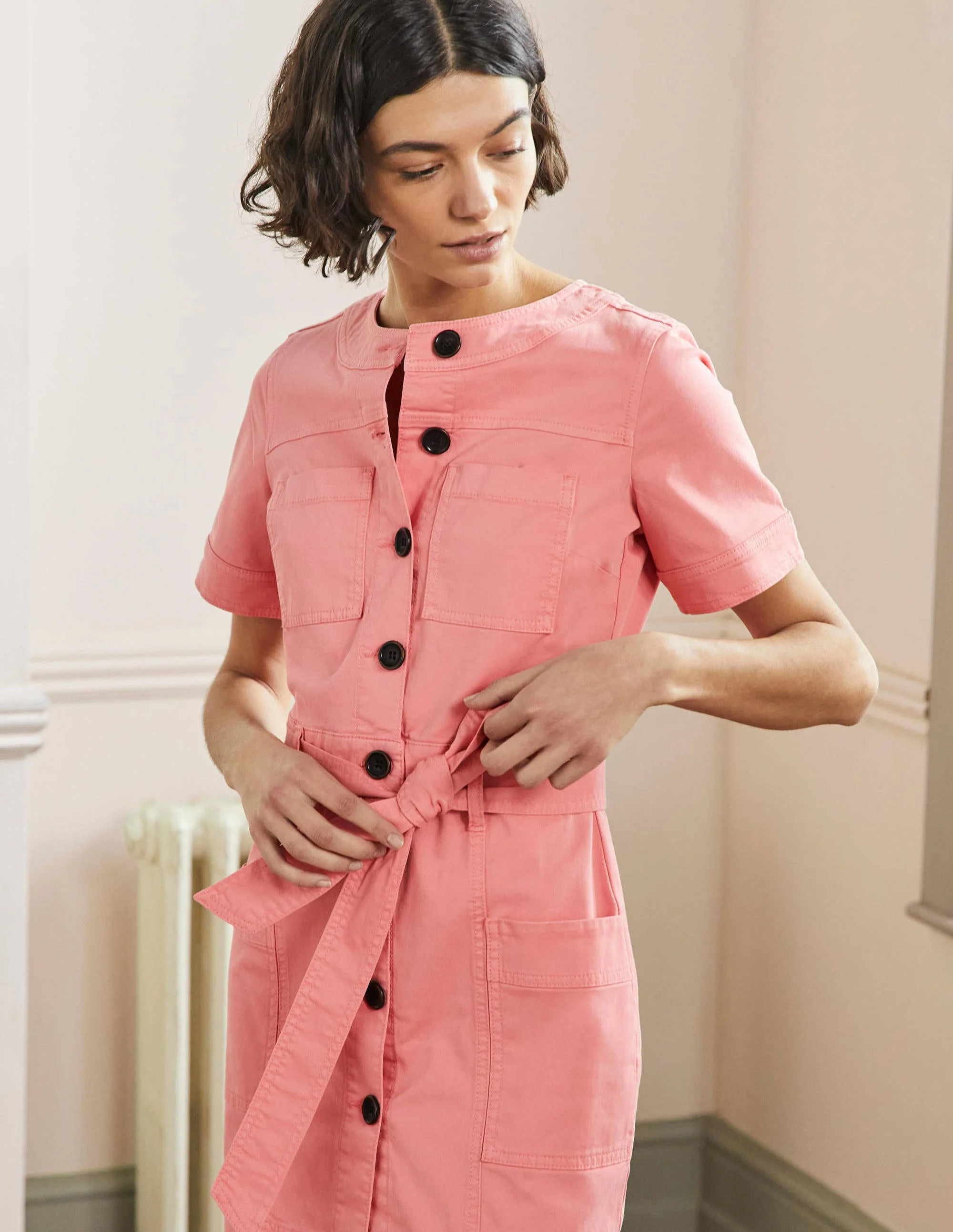 Casual Stitch Detail Dress-Mauve Flower - Image 4