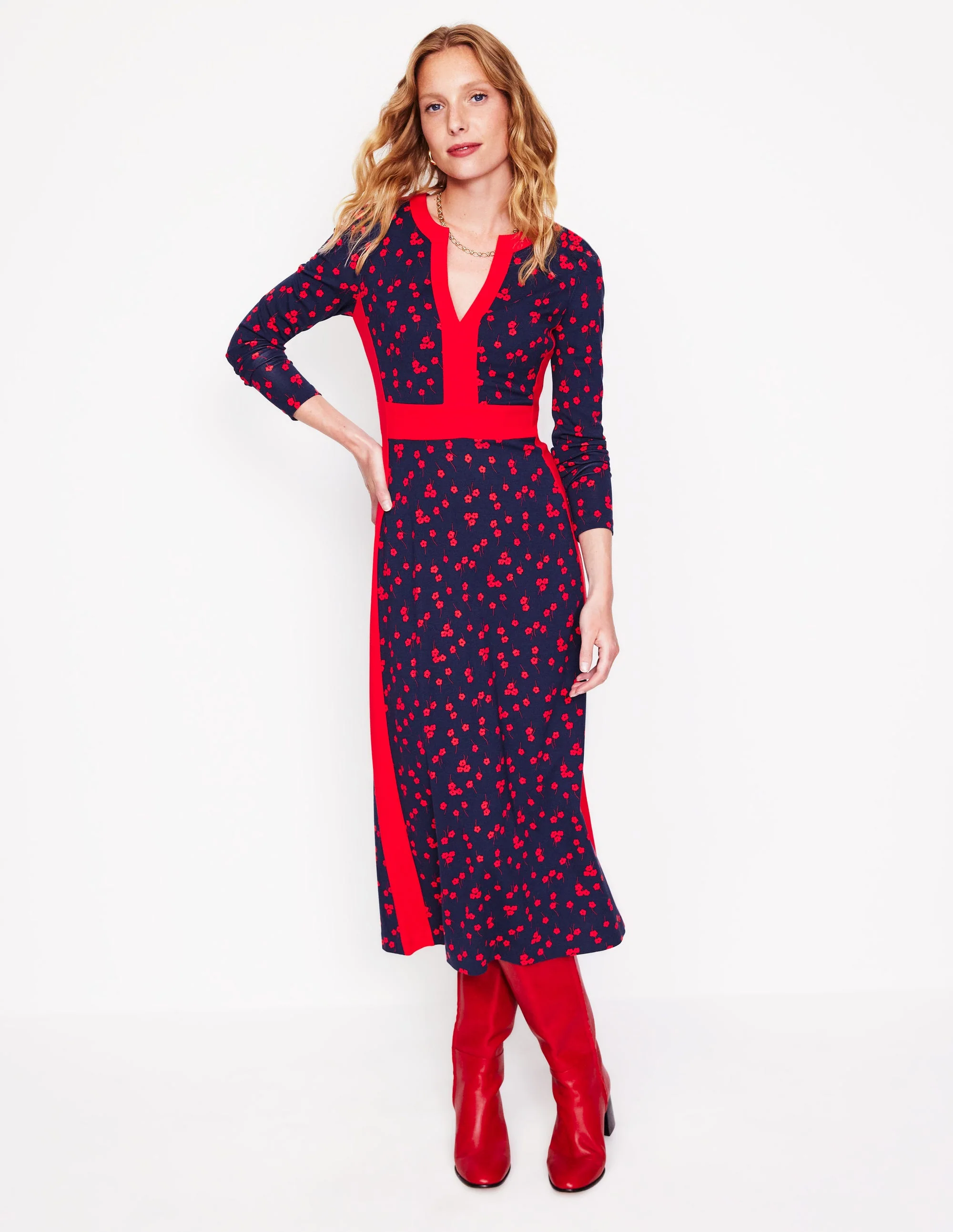 Catherine Ponte Midi Dress-Rouge, Fall Sprig - Image 4