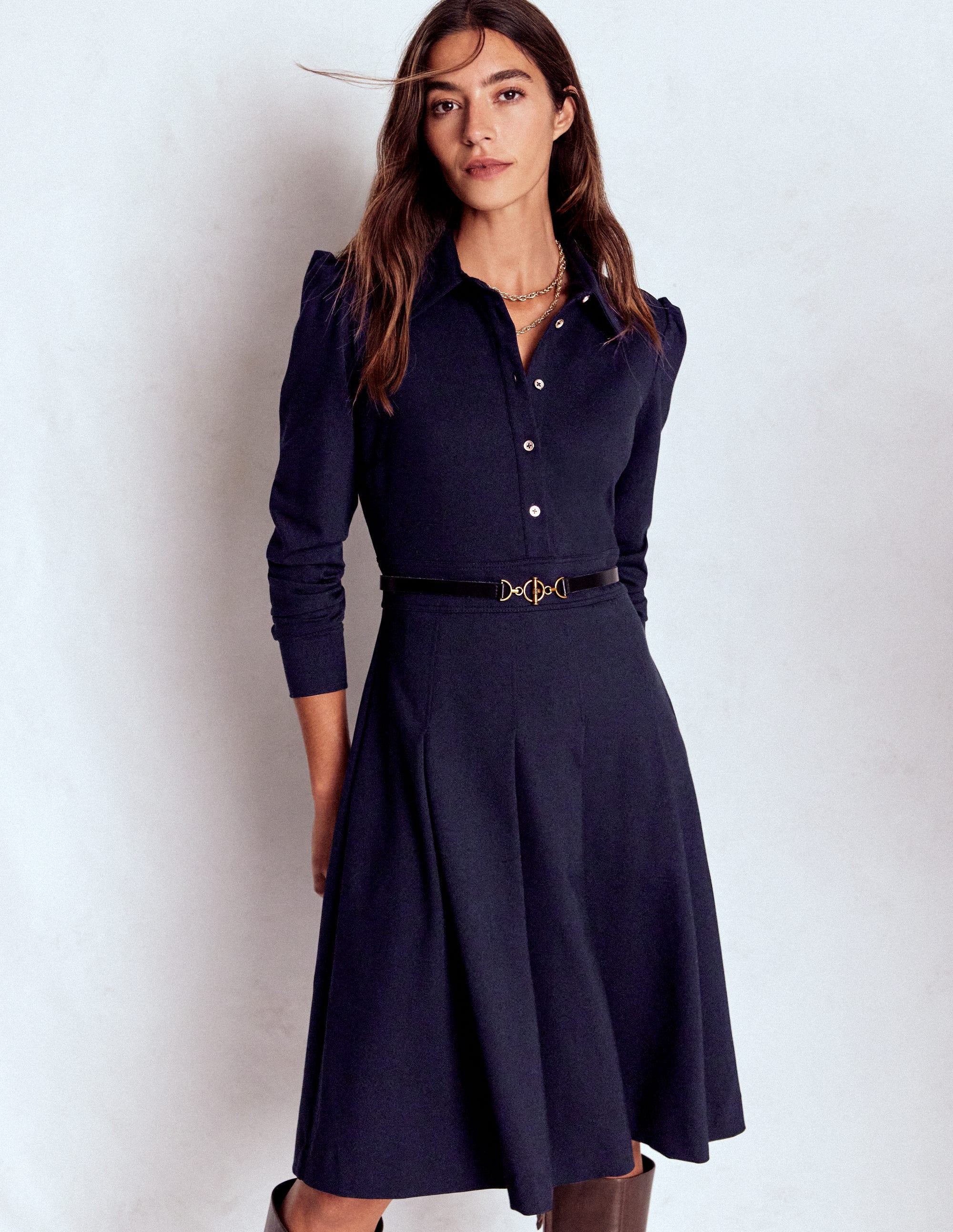 Catrin Short Ponte Shirt Dress-Navy - Image 4