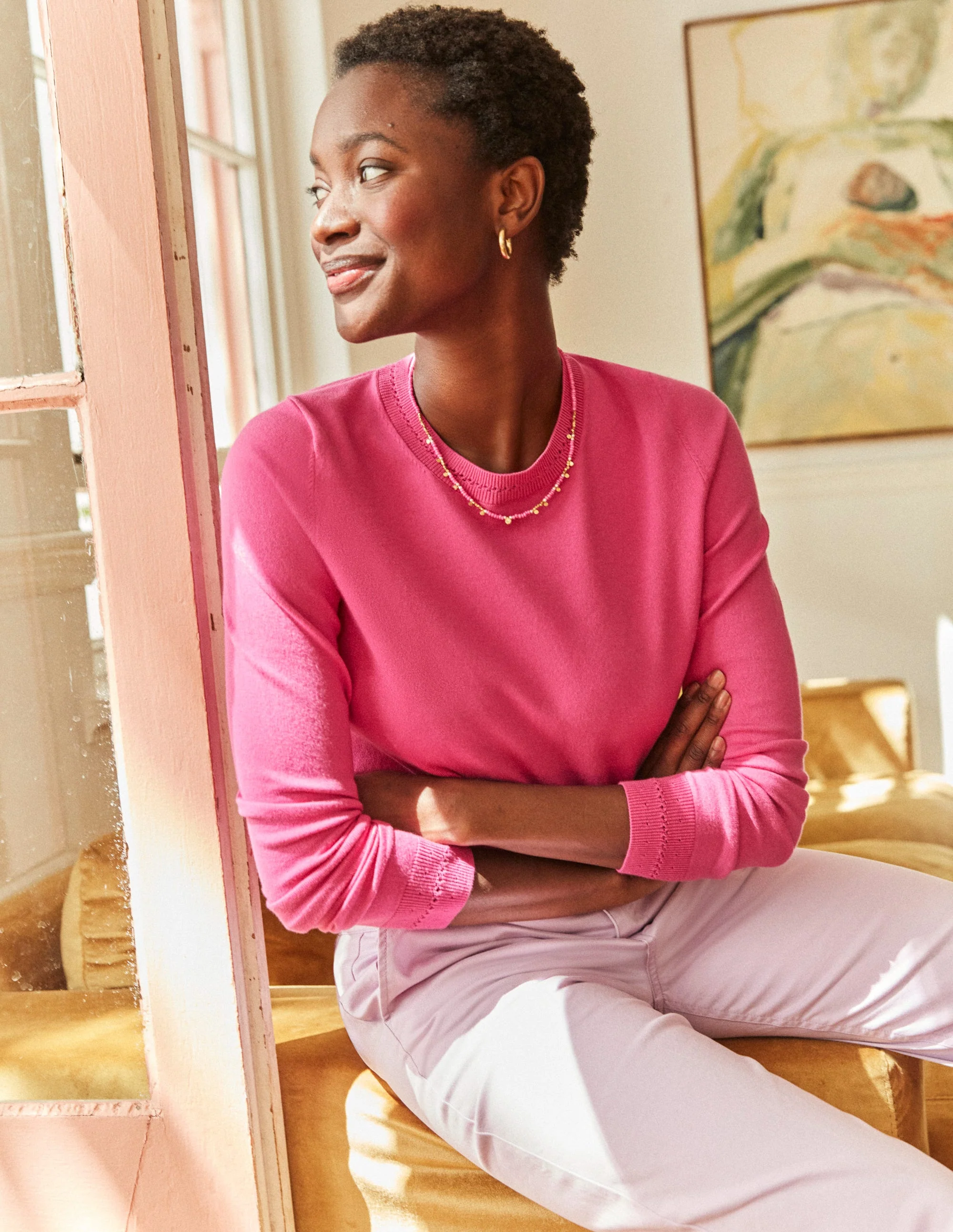 Catriona Cotton Crew Jumper-Cosmos Pink - Image 5