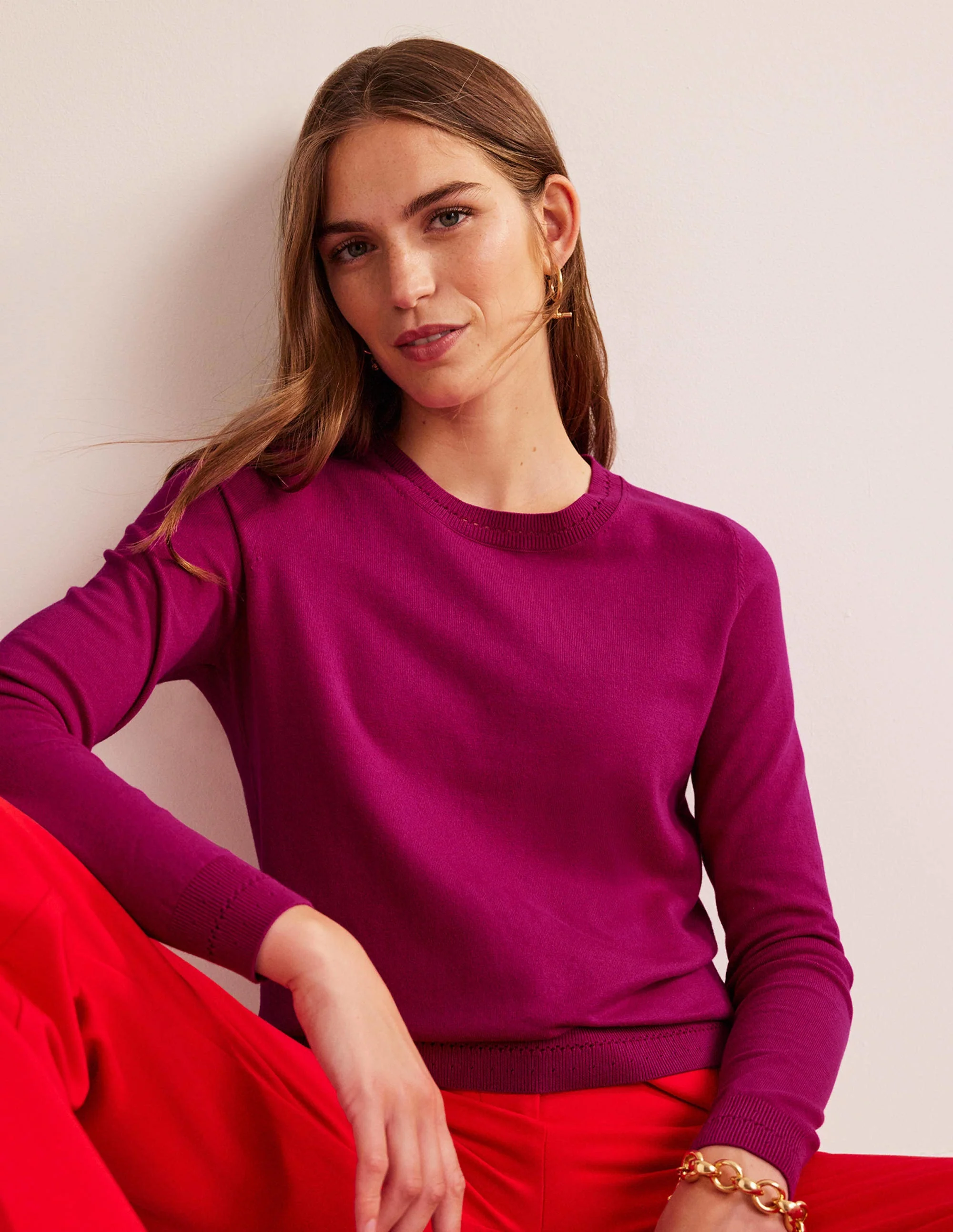 Catriona Cotton Crew Jumper-Festival Fuchsia