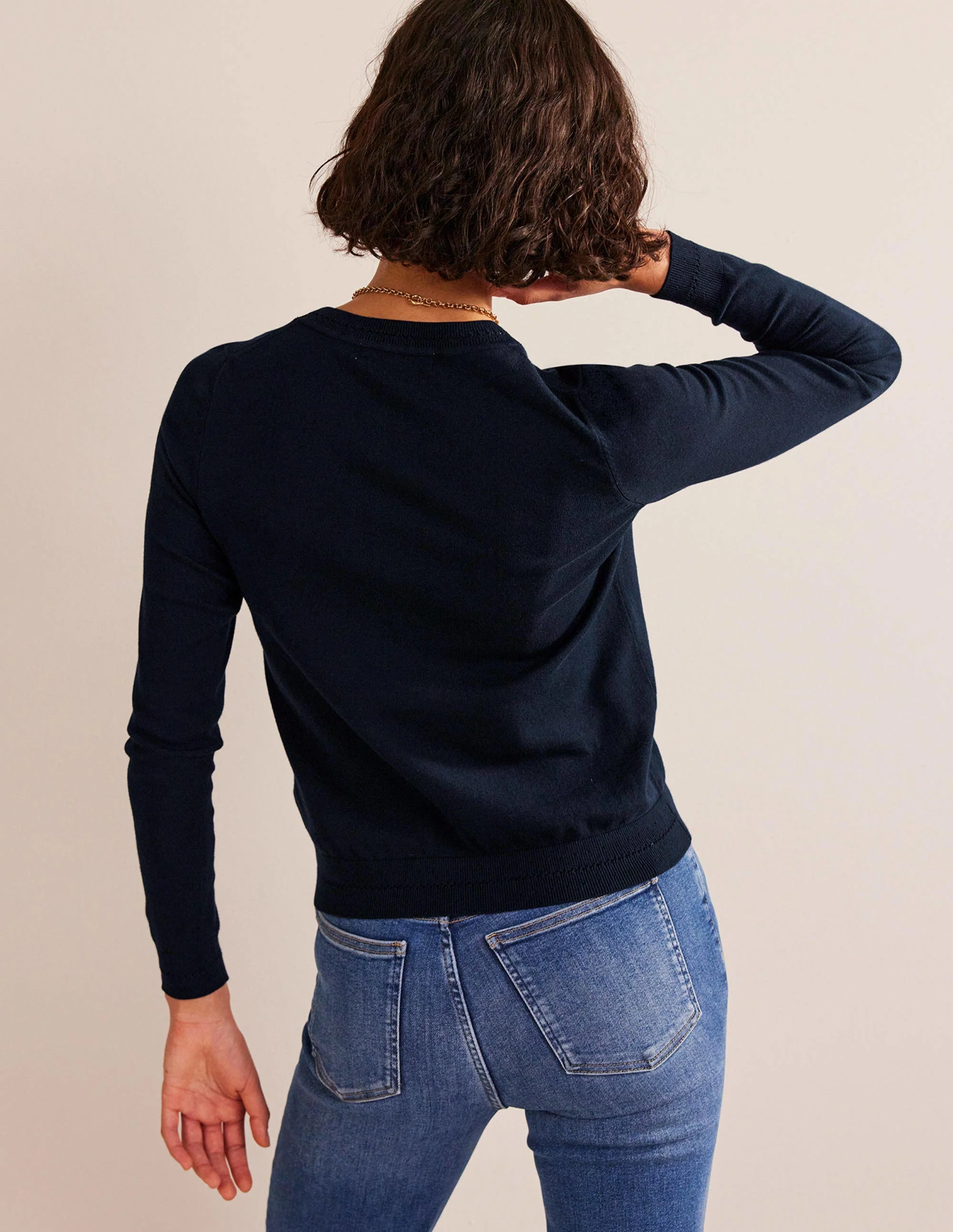 Catriona Cotton Crew Jumper-Navy - Image 3