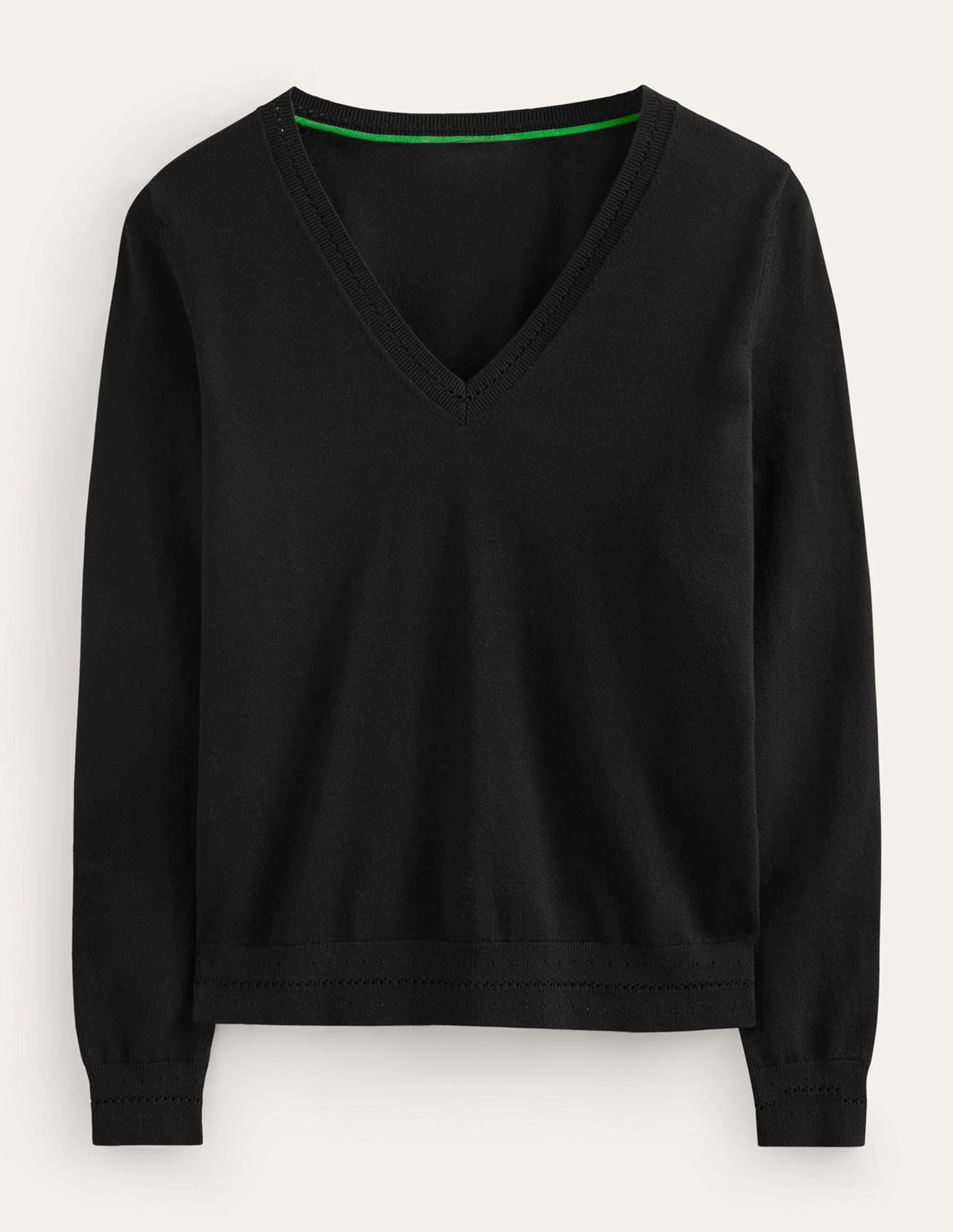 Catriona Cotton V-Neck Jumper-Black - Image 5