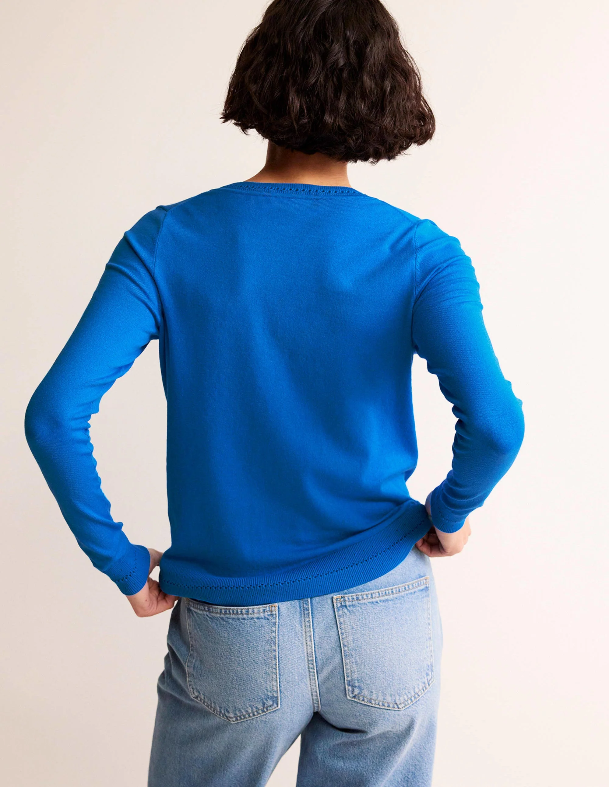Catriona Cotton V-Neck Jumper-Brilliant Blue - Image 3