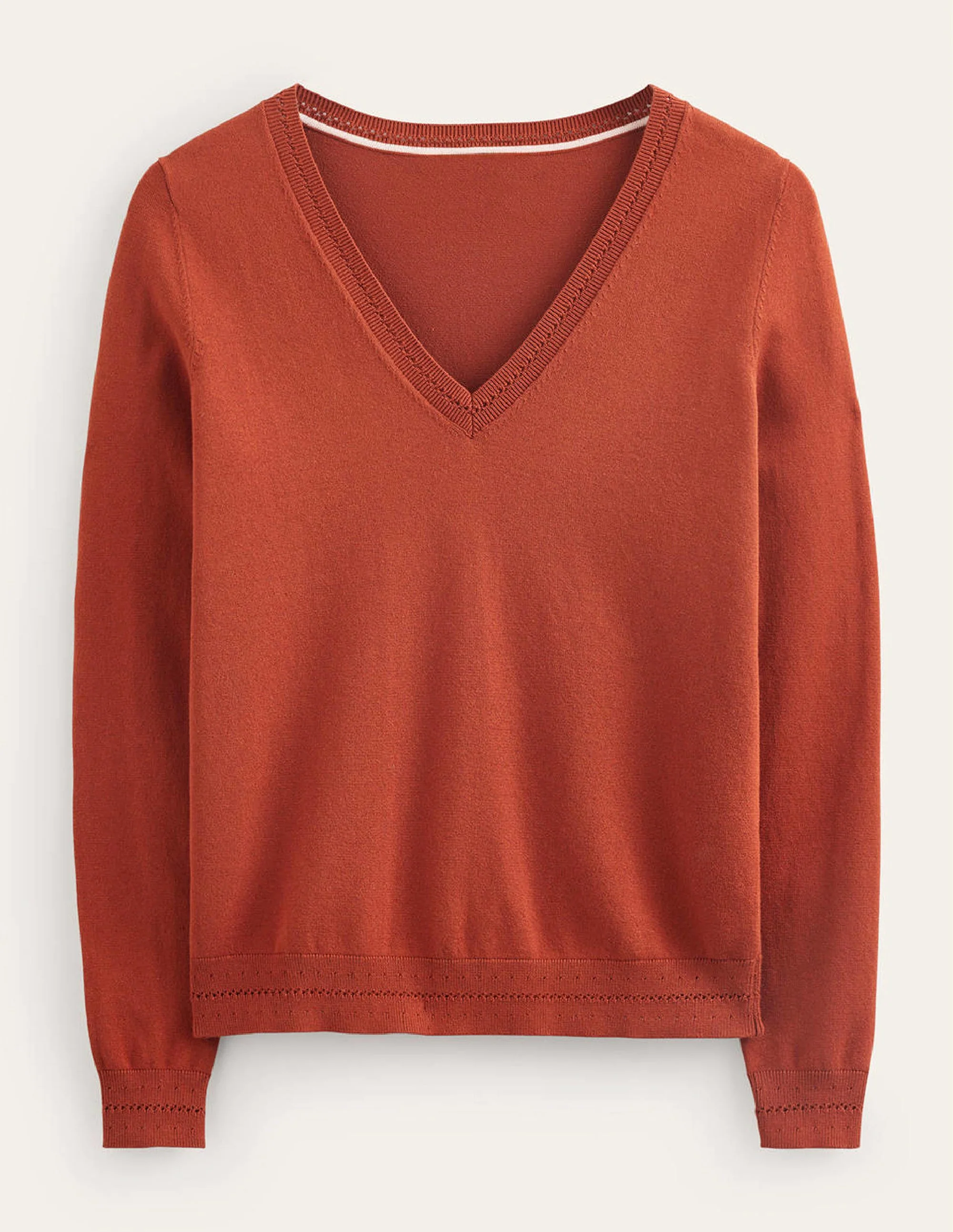 Catriona Cotton V-Neck Jumper-Chestnut Brown - Image 5