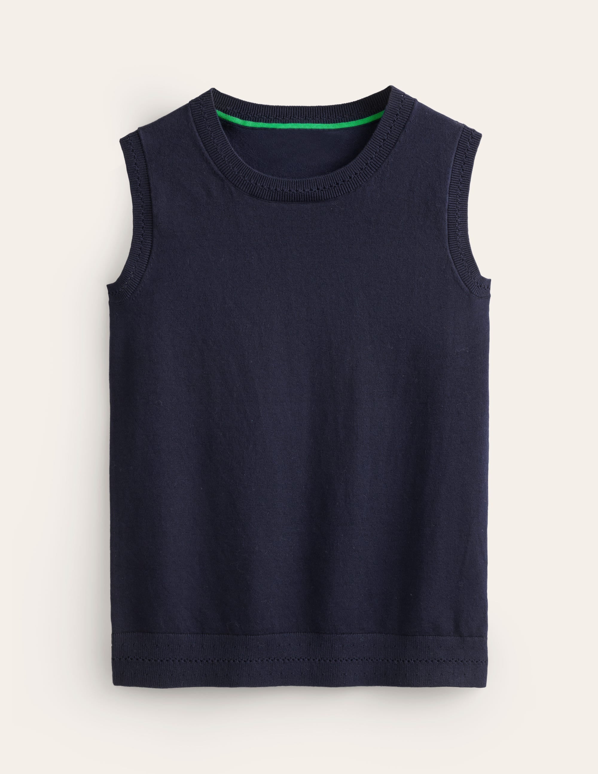 Catriona Crew Neck Cotton Vest-Navy - Image 5