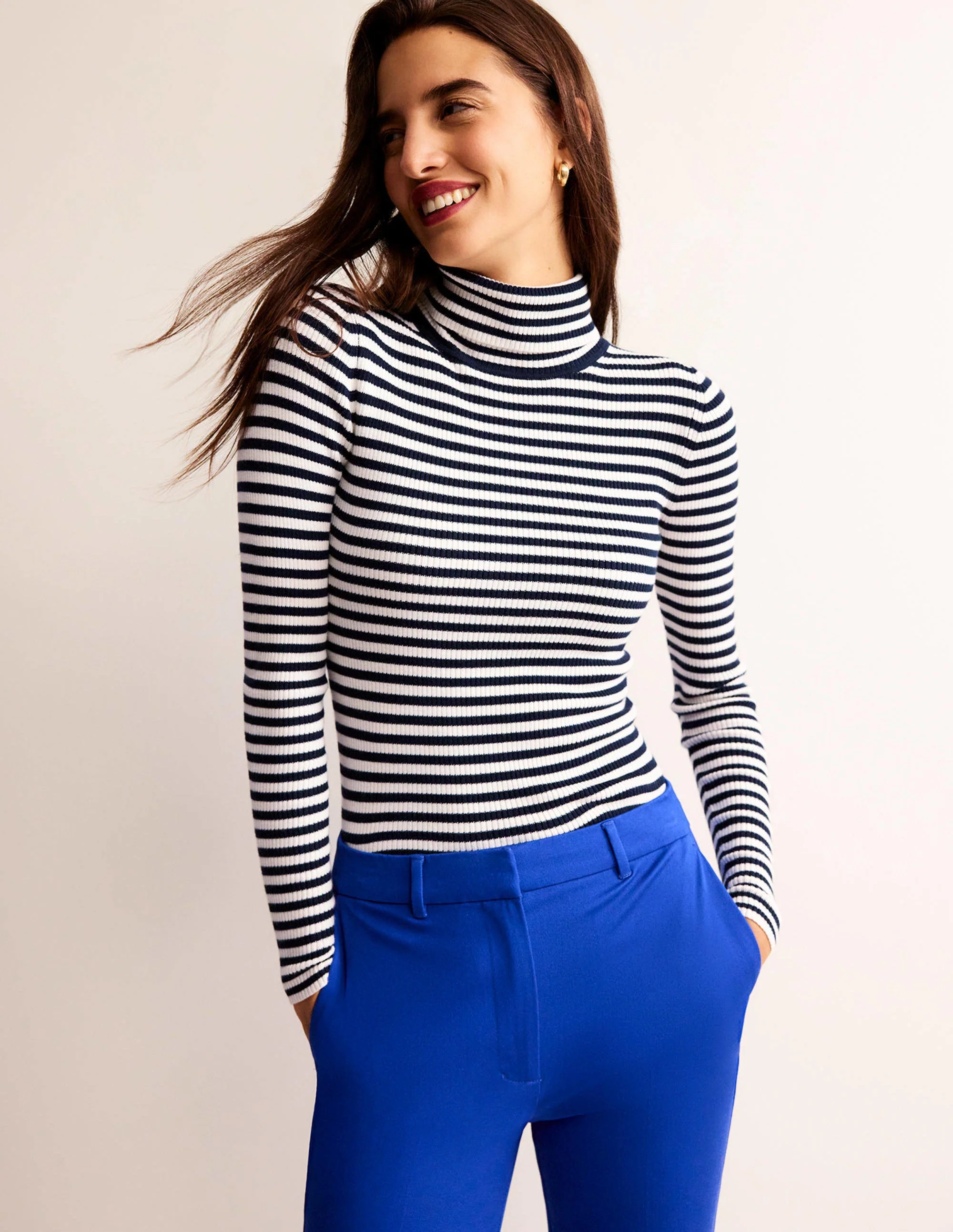 Catriona Roll Neck Sweater-Navy and Ivory