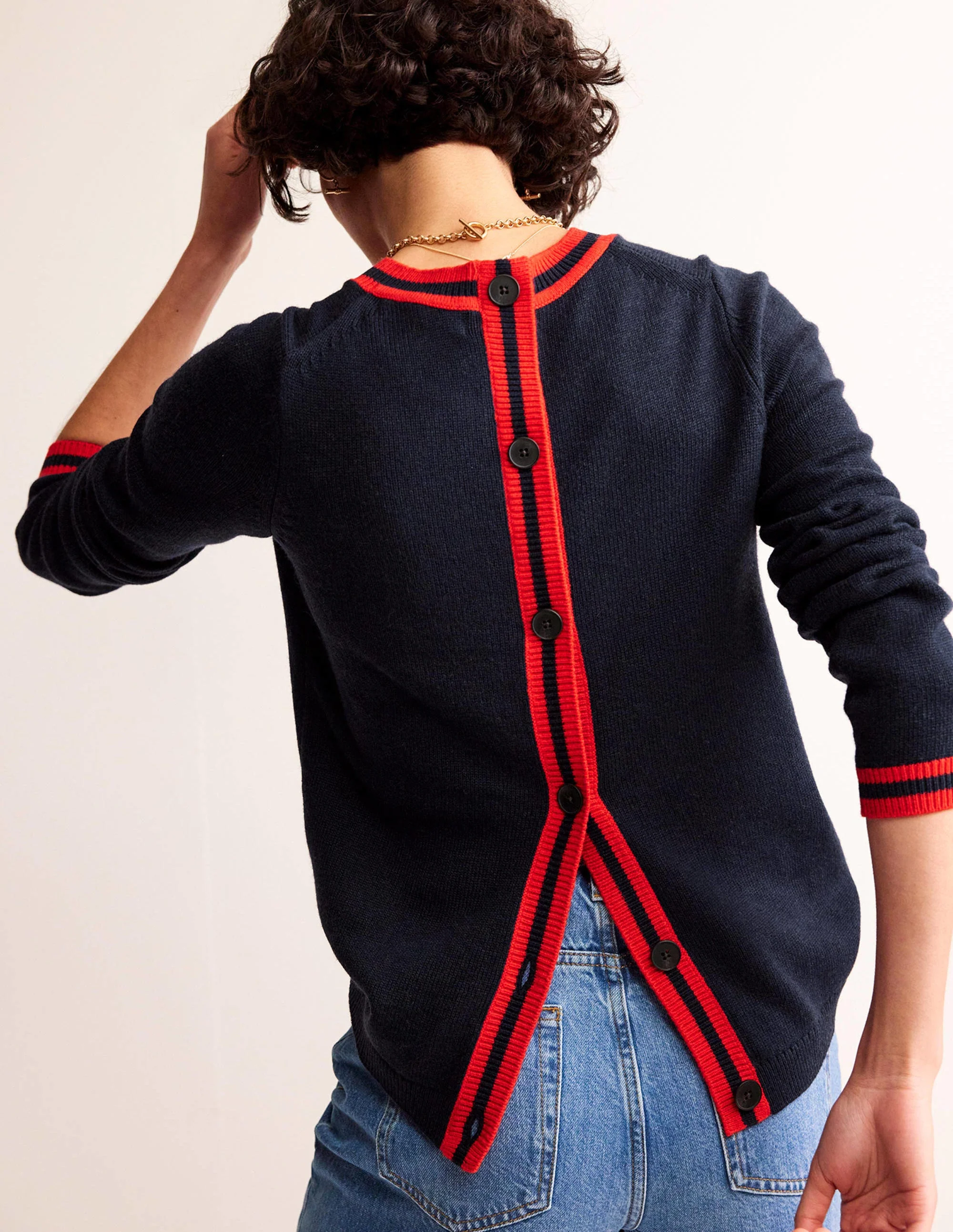 Cecily Button Back Sweater-Navy, Brand Stripe - Image 3