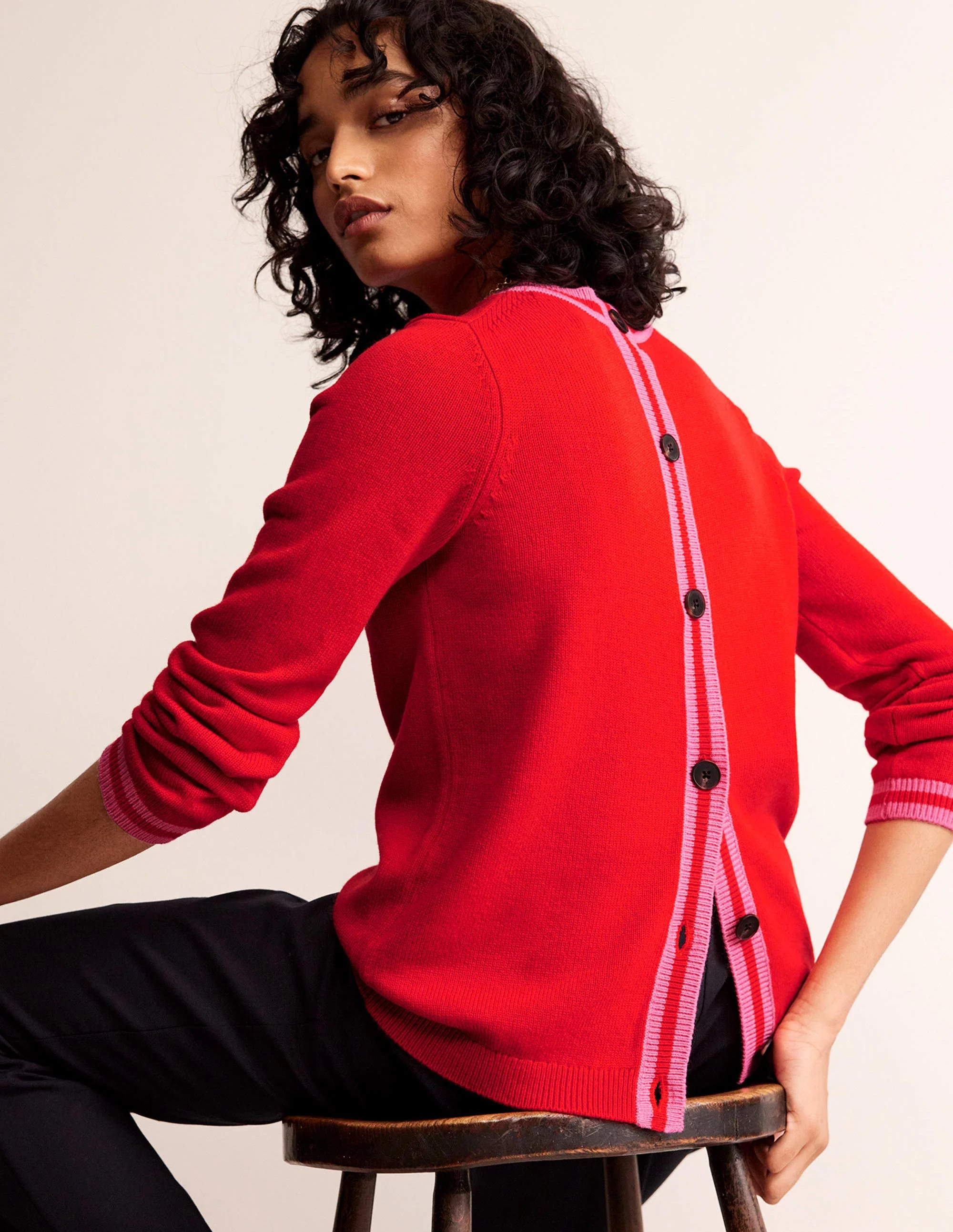 Cecily Button Back Sweater-Post Box Red, Brand Stripe