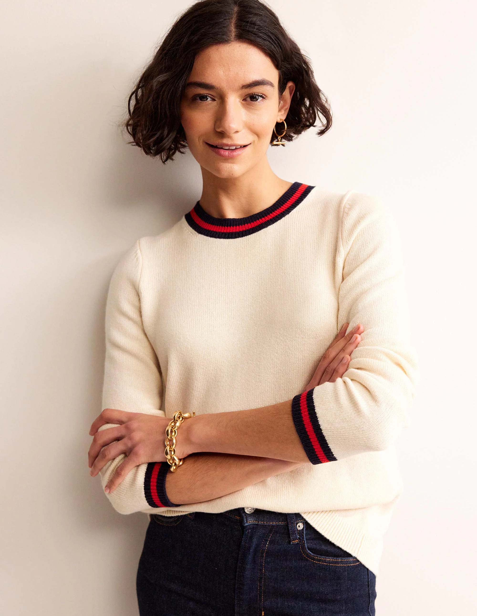 Cecily Button Back Sweater-Warm Ivory, Brand Stripe - Image 3