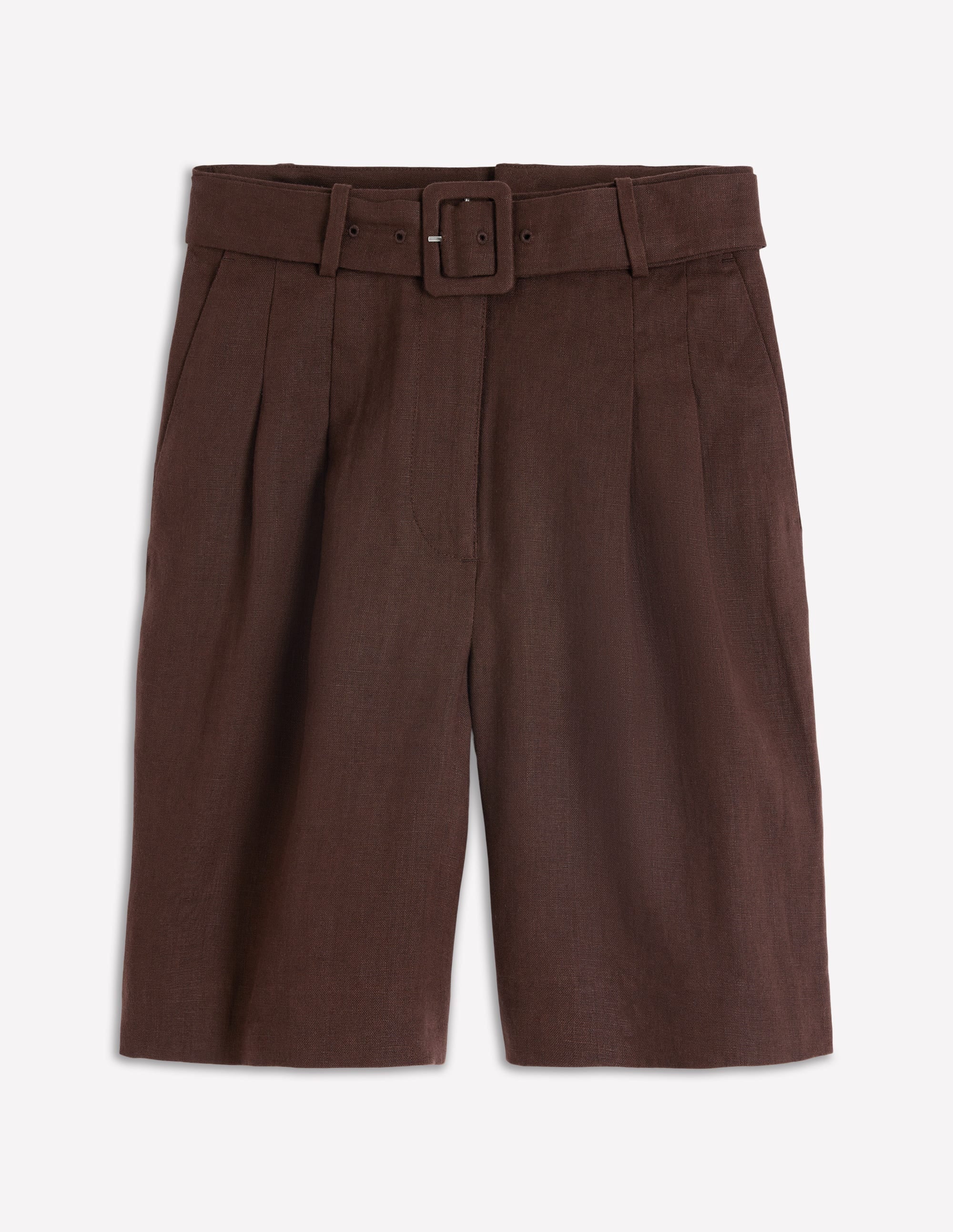 Chelsea Belted Linen Shorts-Bitter Chocolate - Image 7