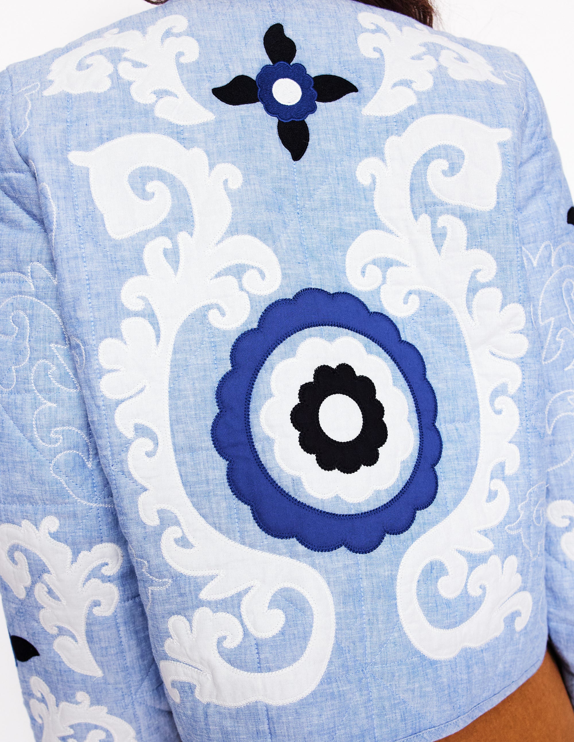 Chelsea Embroidered Jacket-Grey Blue Chambray - Image 4