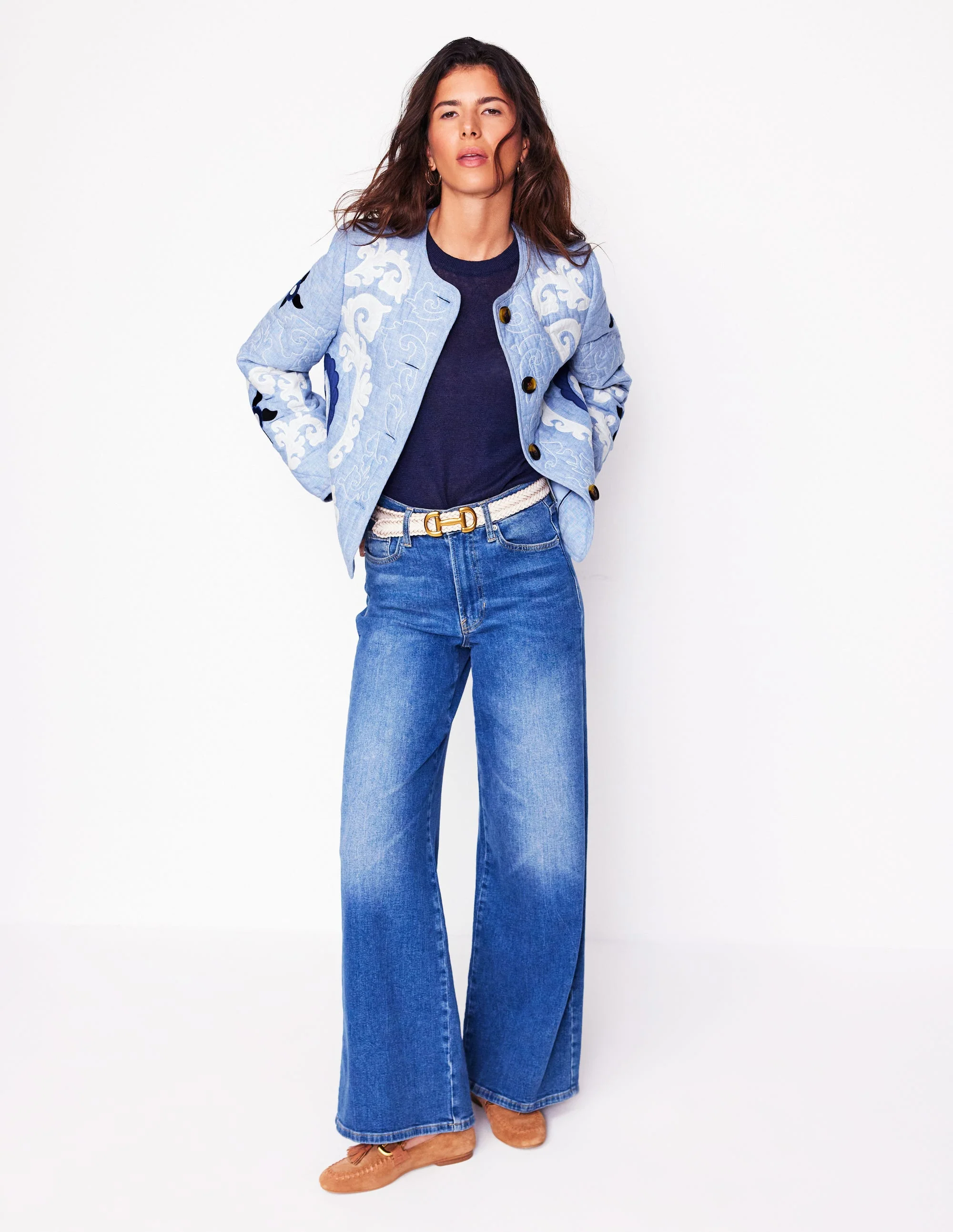 Chelsea Embroidered Jacket-Grey Blue Chambray - Image 9
