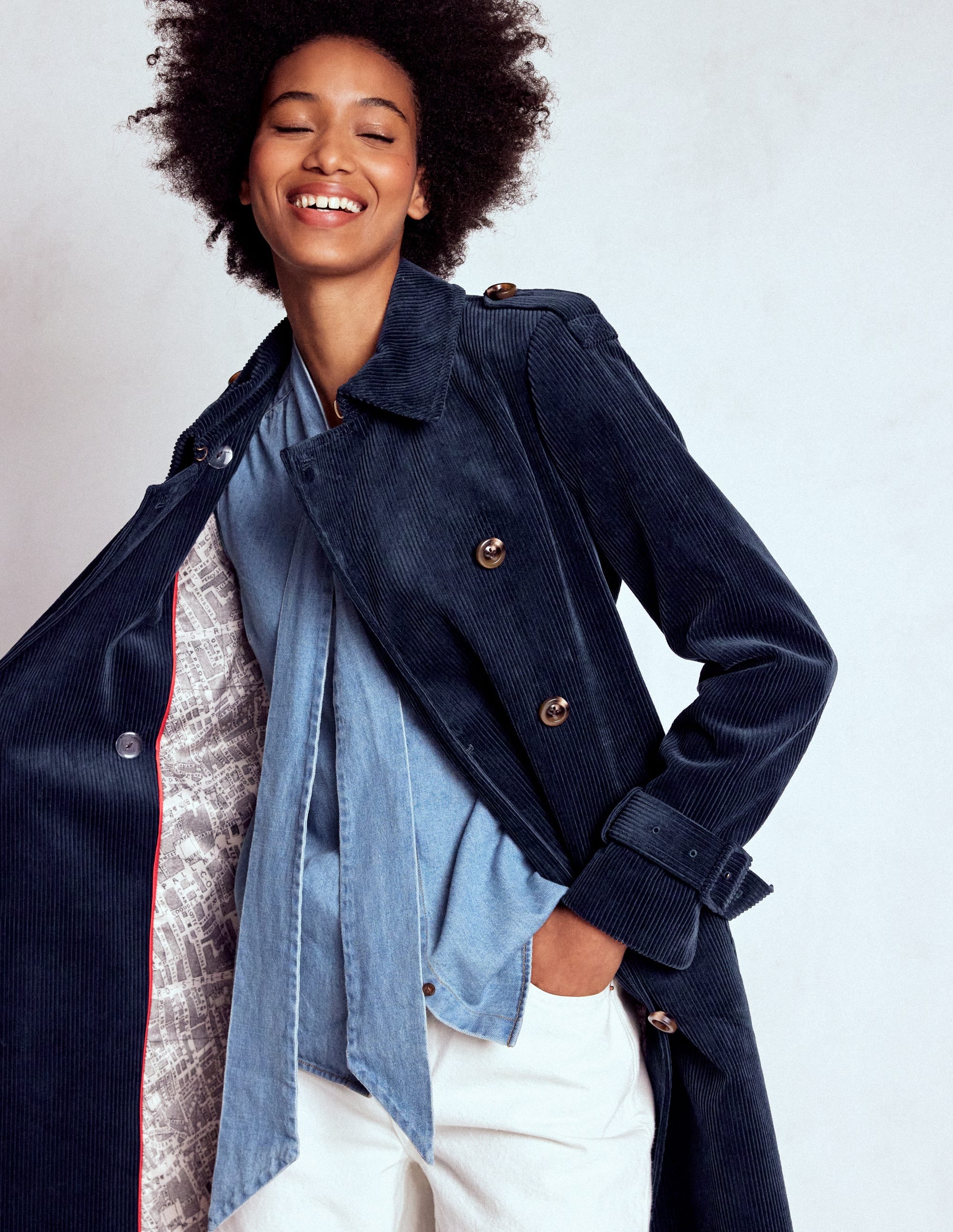 Cheltenham Cord Trench Coat-Navy - Image 4