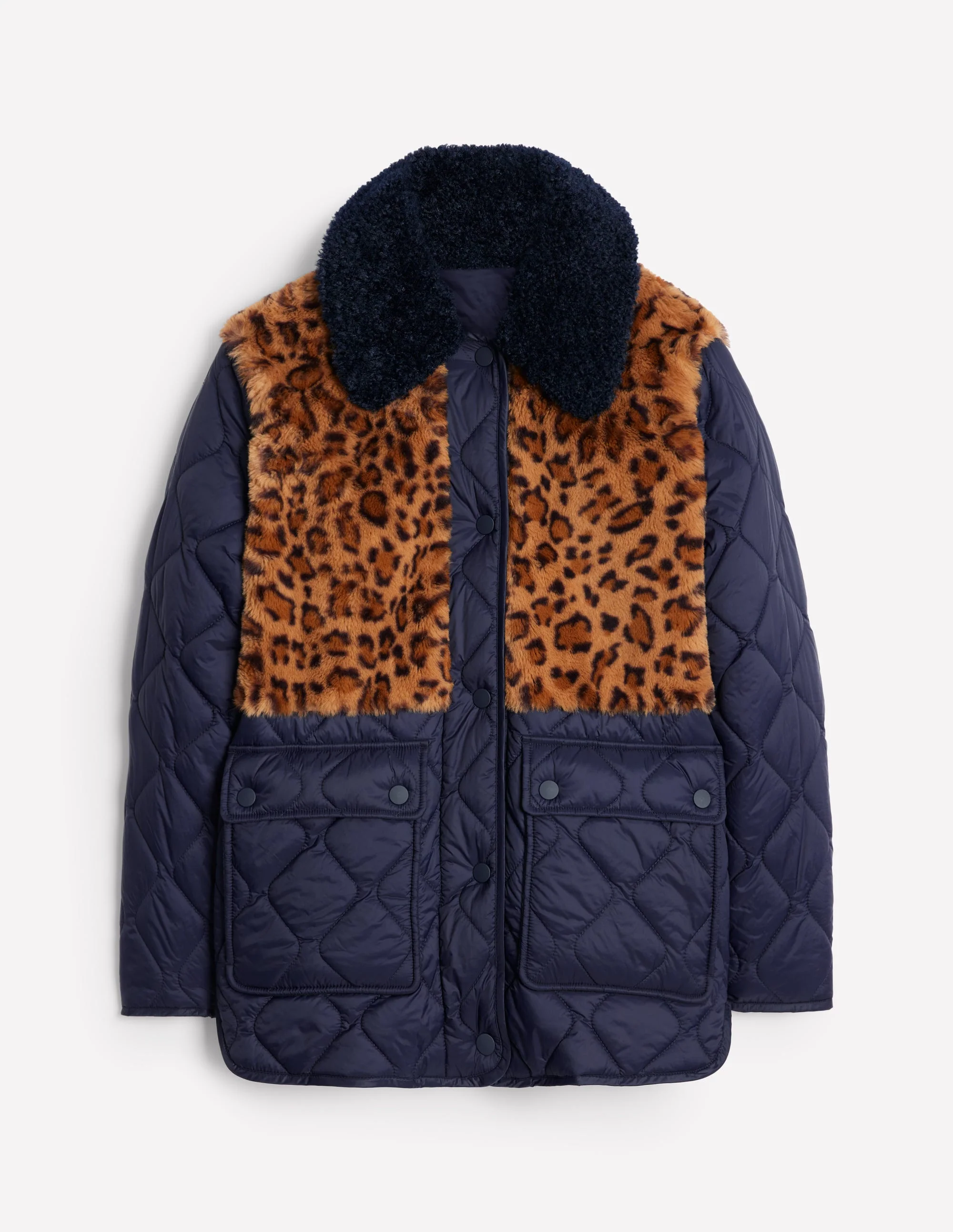 Chester Quilted Borg Coat-Navy, Leopard - Image 5