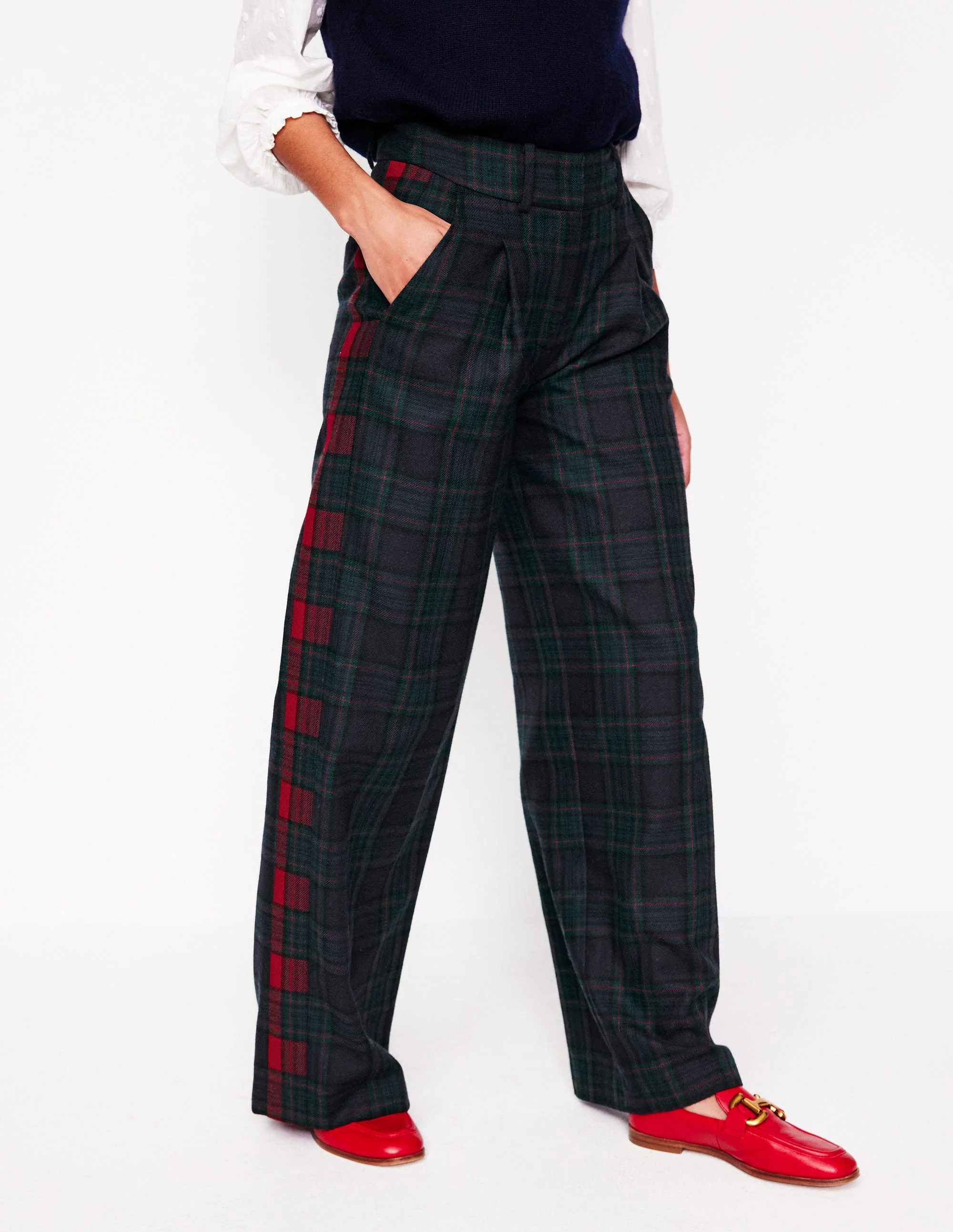 Chiswick Wool Blend Pants-Navy and Green Check - Image 4