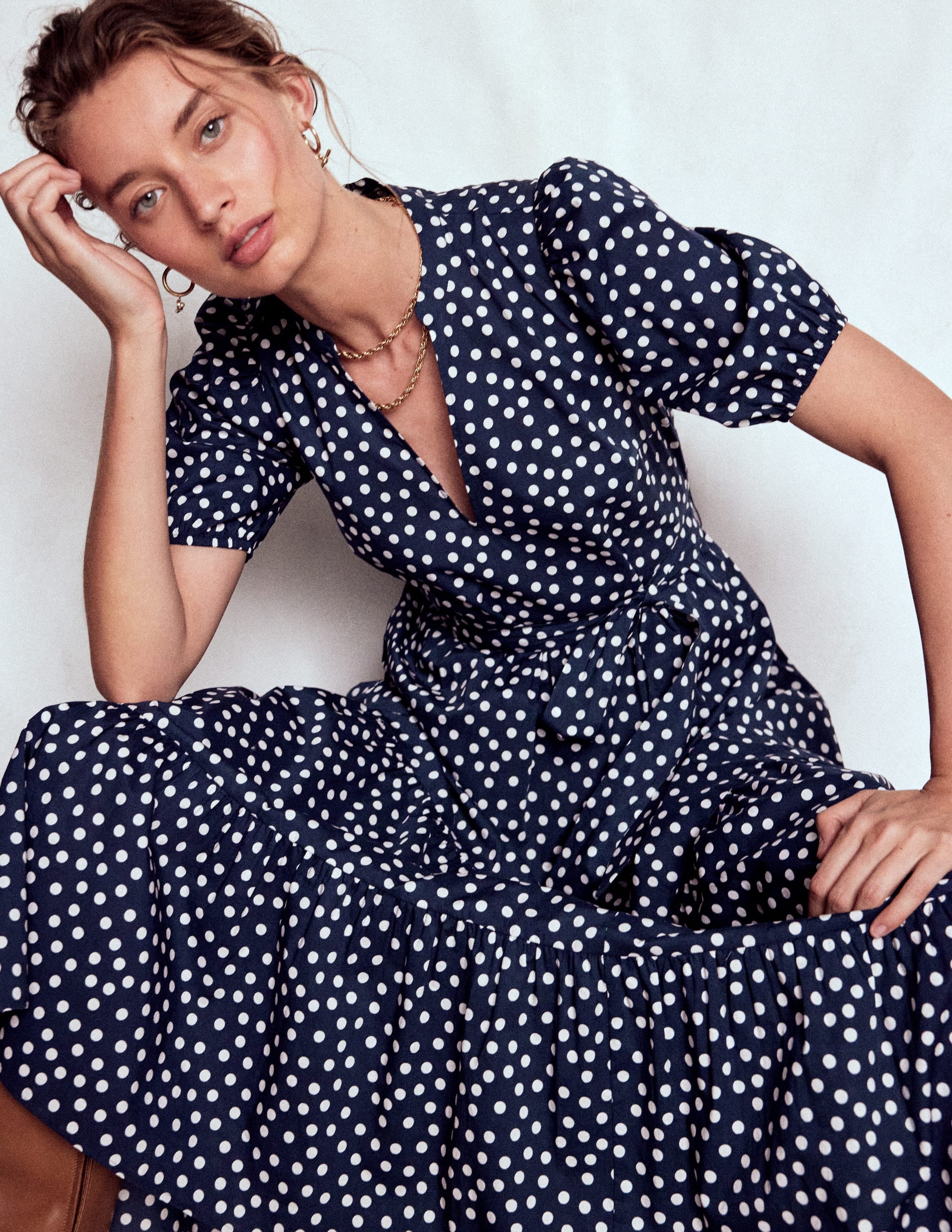 Christabel Cotton Midi Dress-French Navy, Painted Dot - Image 2
