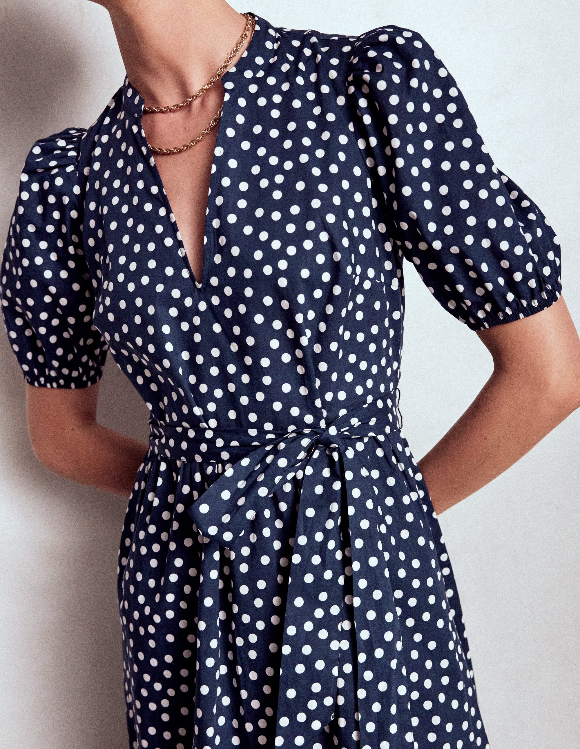 Christabel Cotton Midi Dress-French Navy, Painted Dot - Image 3