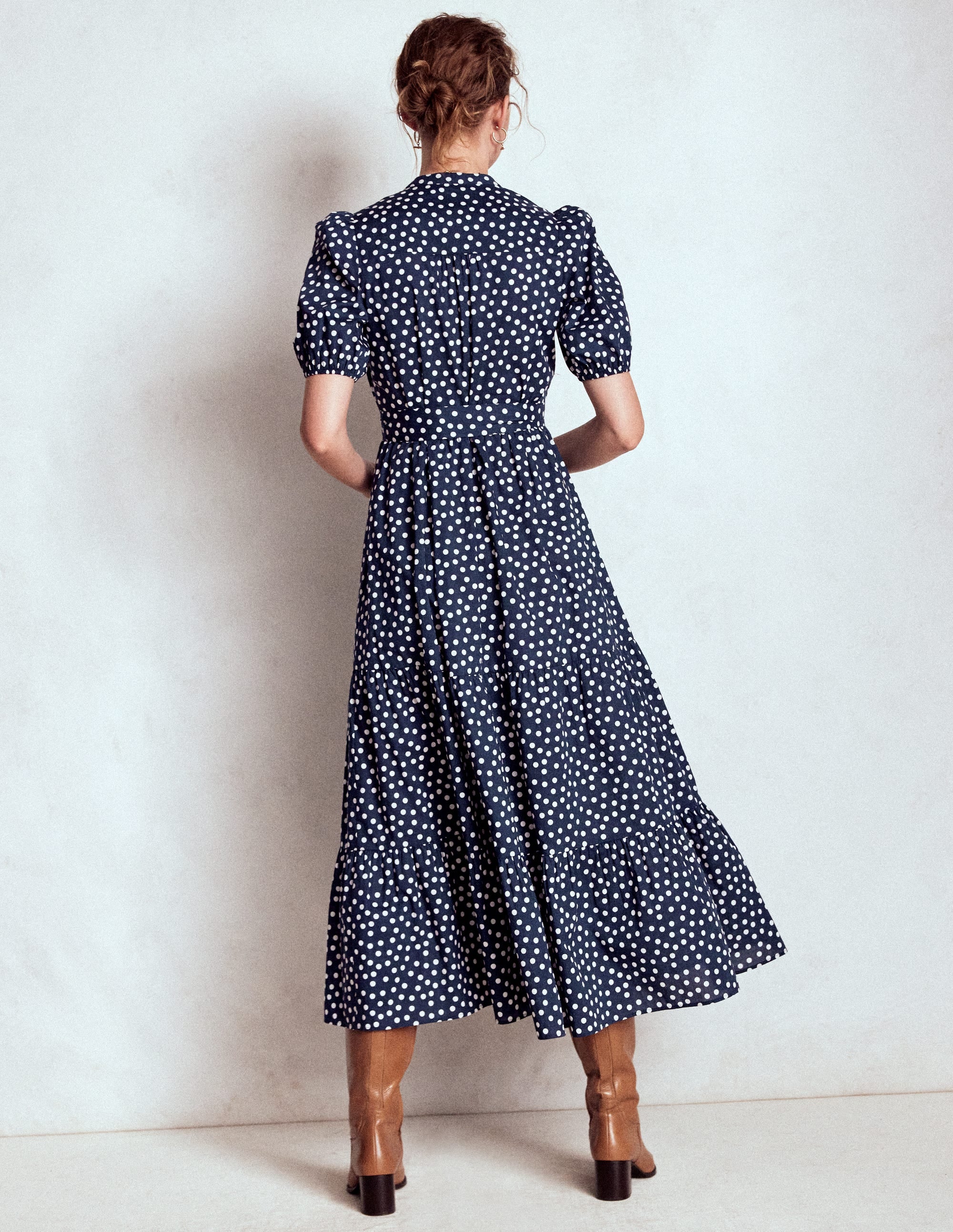 Christabel Cotton Midi Dress-French Navy, Painted Dot - Image 4