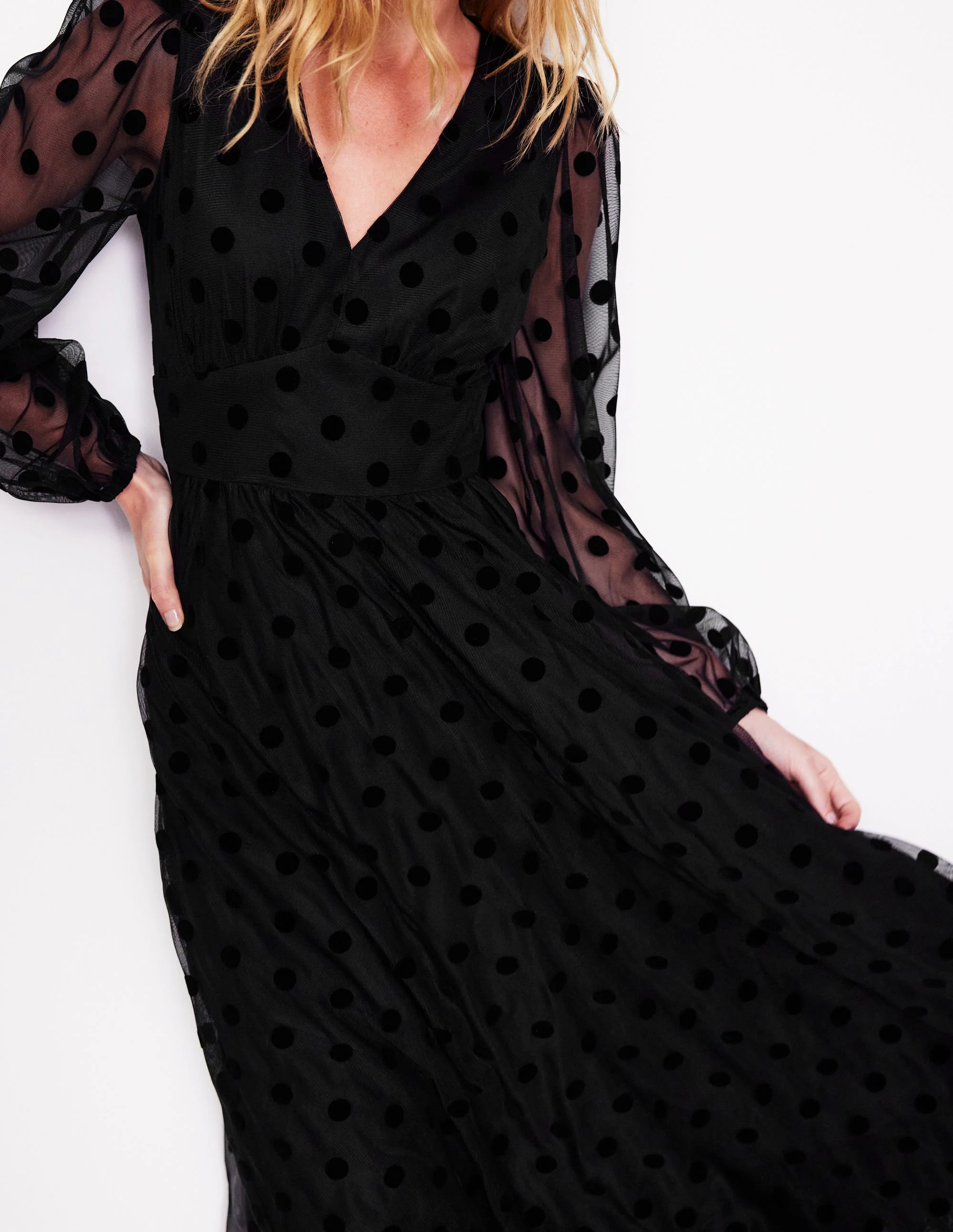 Christina Tulle Midi Dress-Black, Spots - Image 2