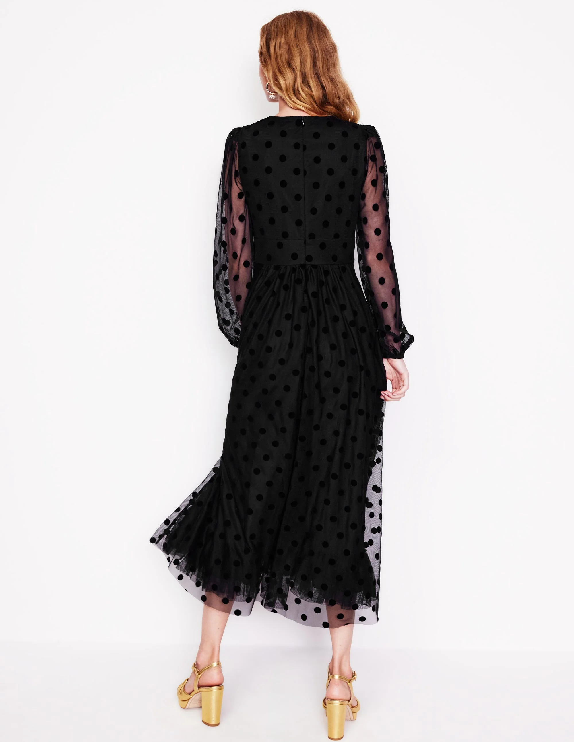 Christina Tulle Midi Dress-Black, Spots - Image 3
