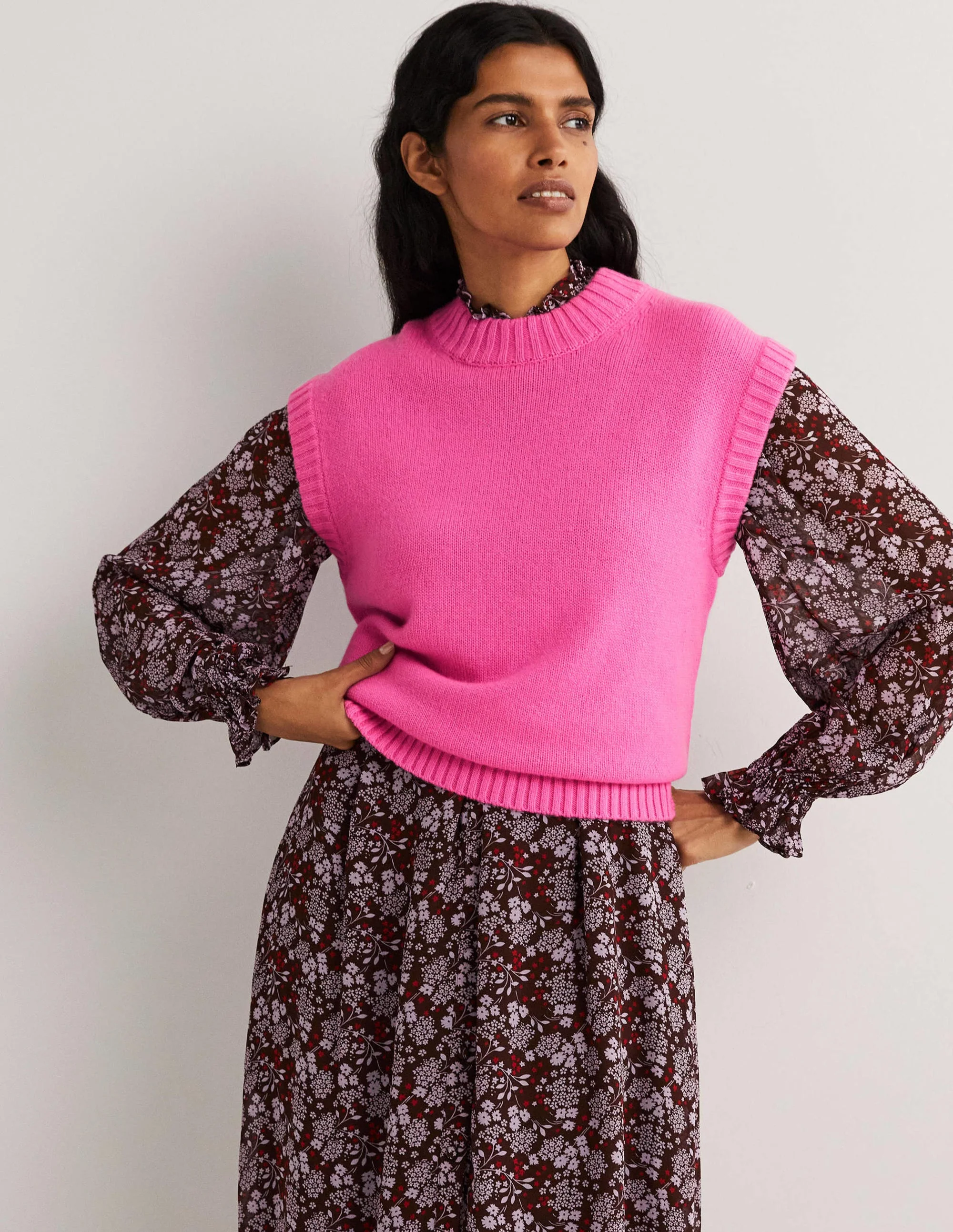 Chunky Cashmere Crew Neck Vest-Cherry Blossom Melange