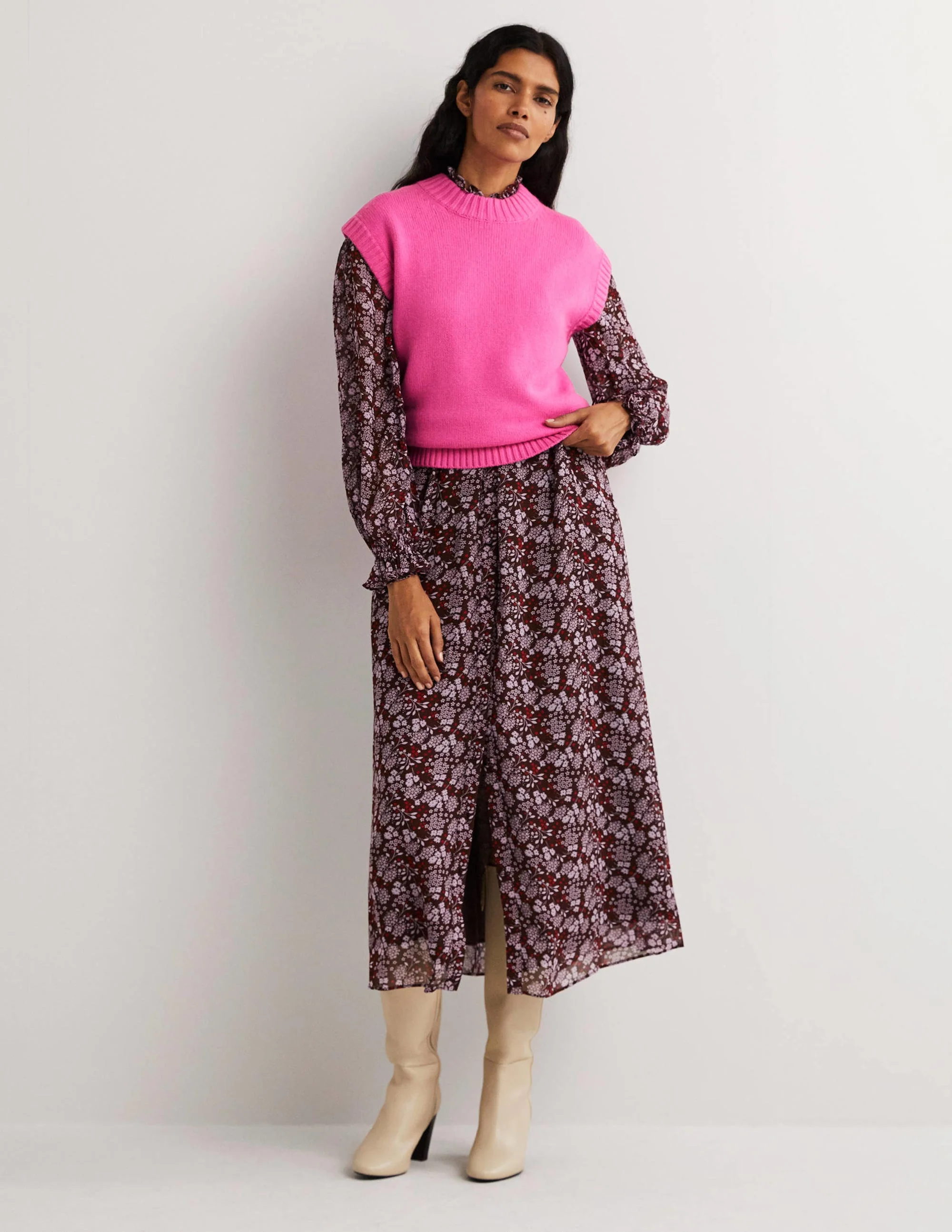 Chunky Cashmere Crew Neck Vest-Cherry Blossom Melange - Image 4