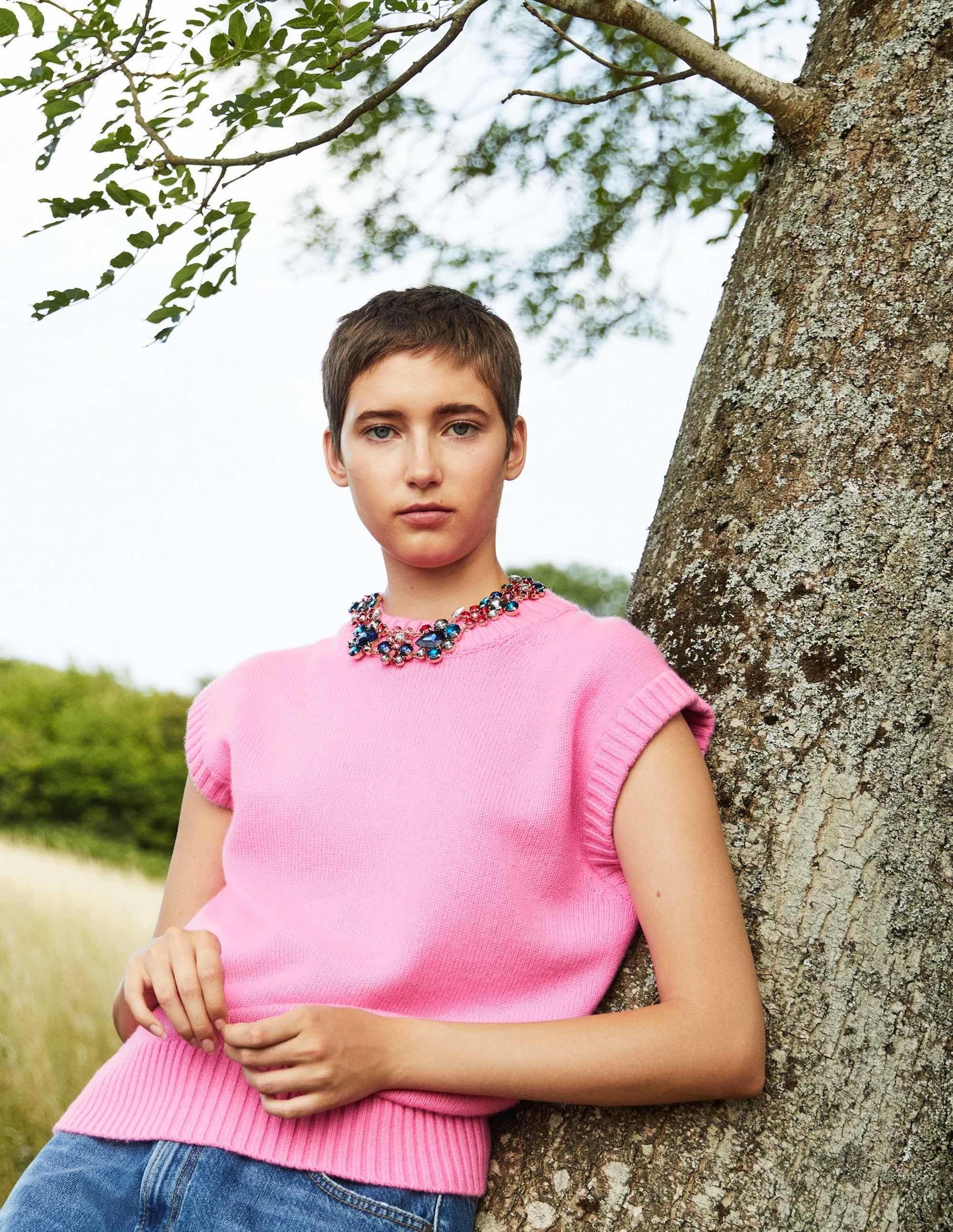 Chunky Cashmere Crew Neck Vest-Cherry Blossom Melange - Image 6