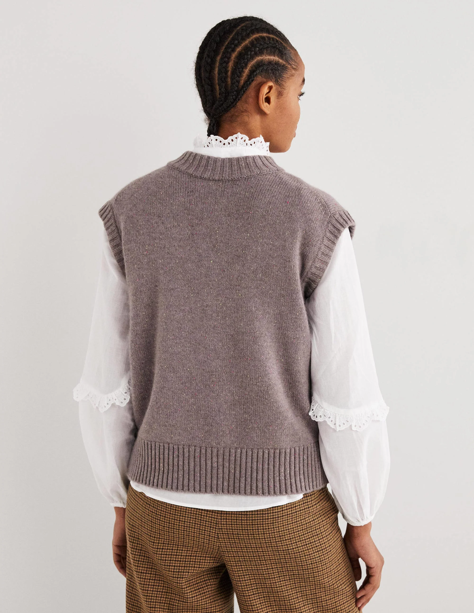 Chunky Cashmere Crew Neck Vest-Grey, Multi Nep - Image 3