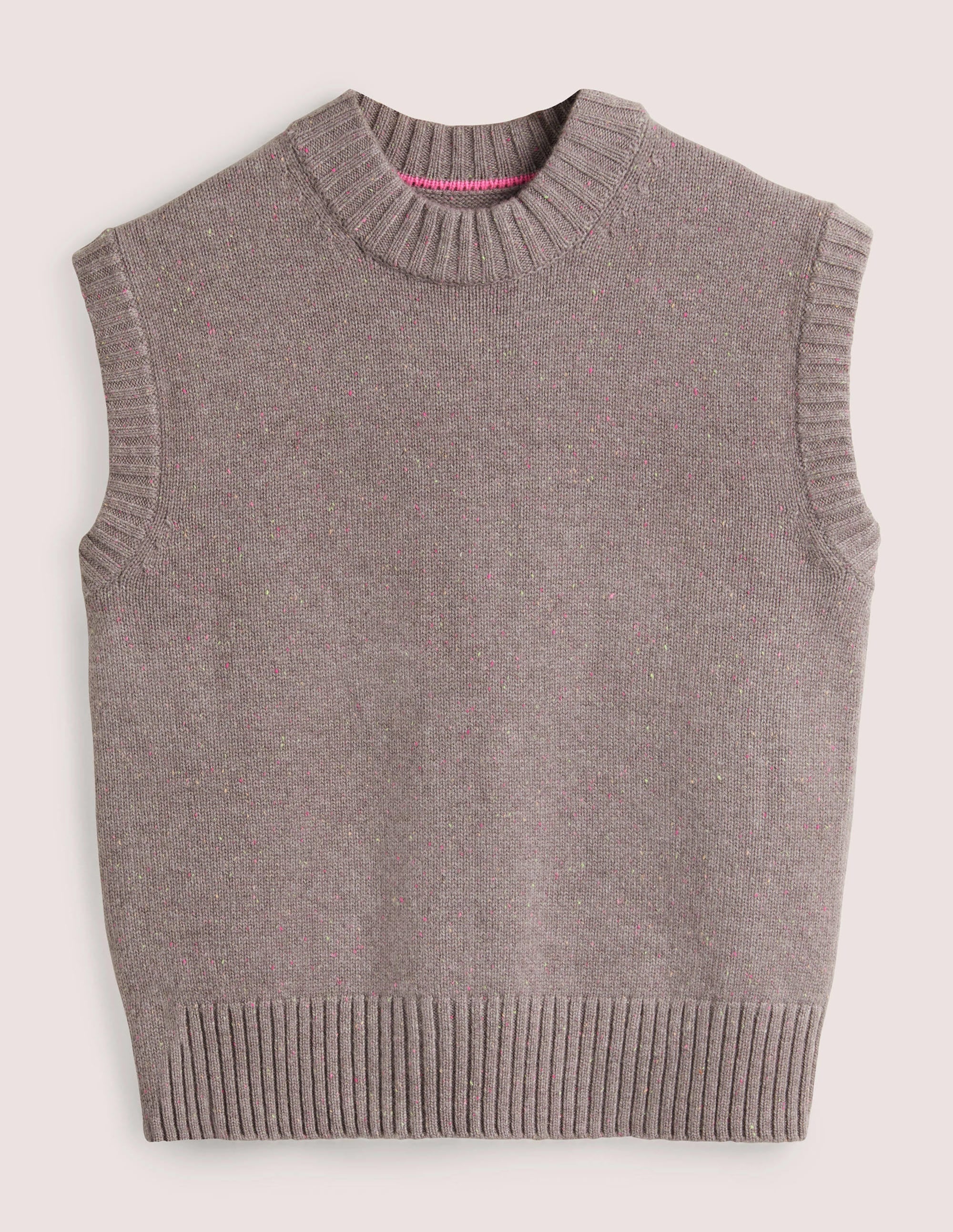 Chunky Cashmere Crew Neck Vest-Grey, Multi Nep - Image 6