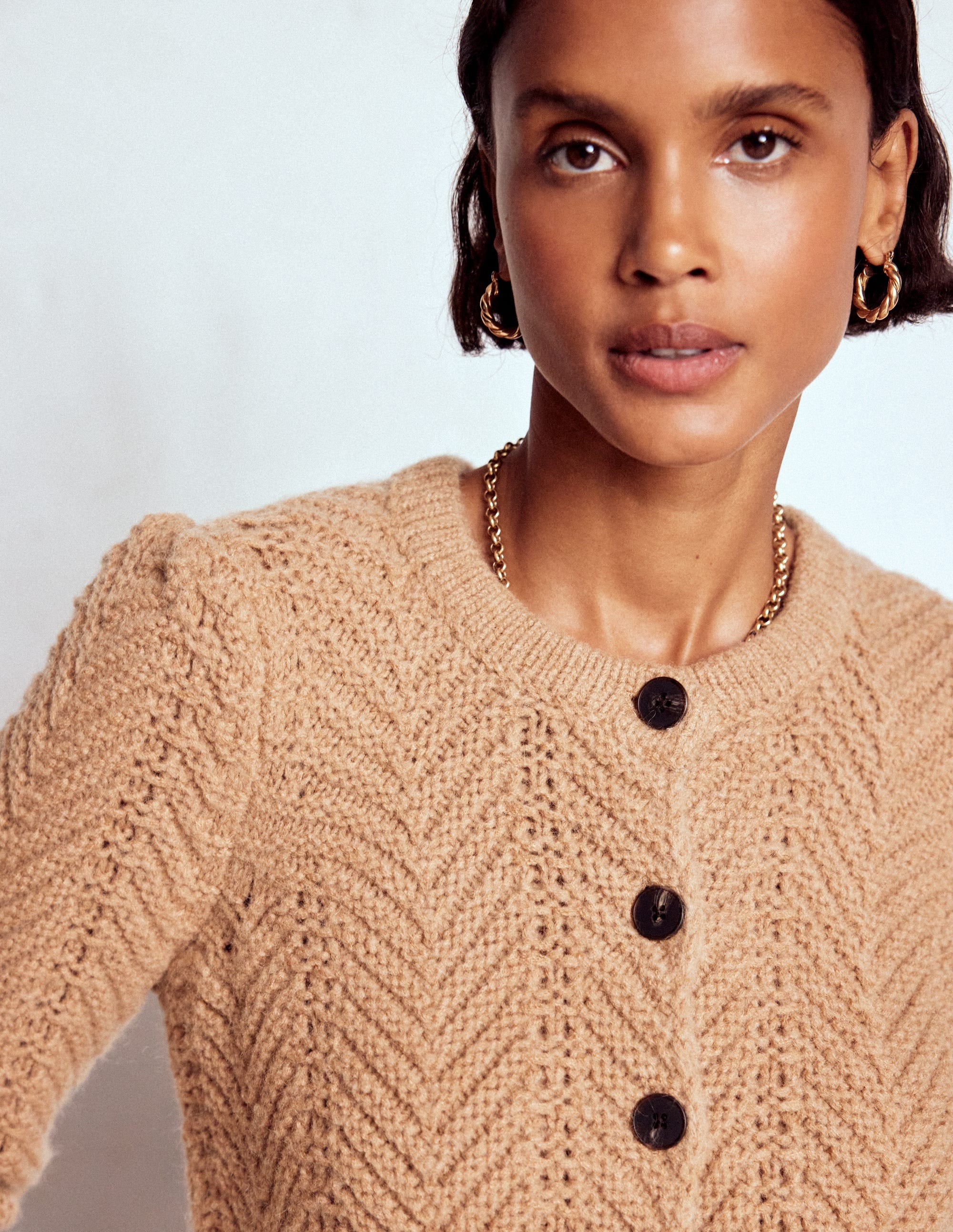 Chunky Chevron Knitted Jacket-Camel