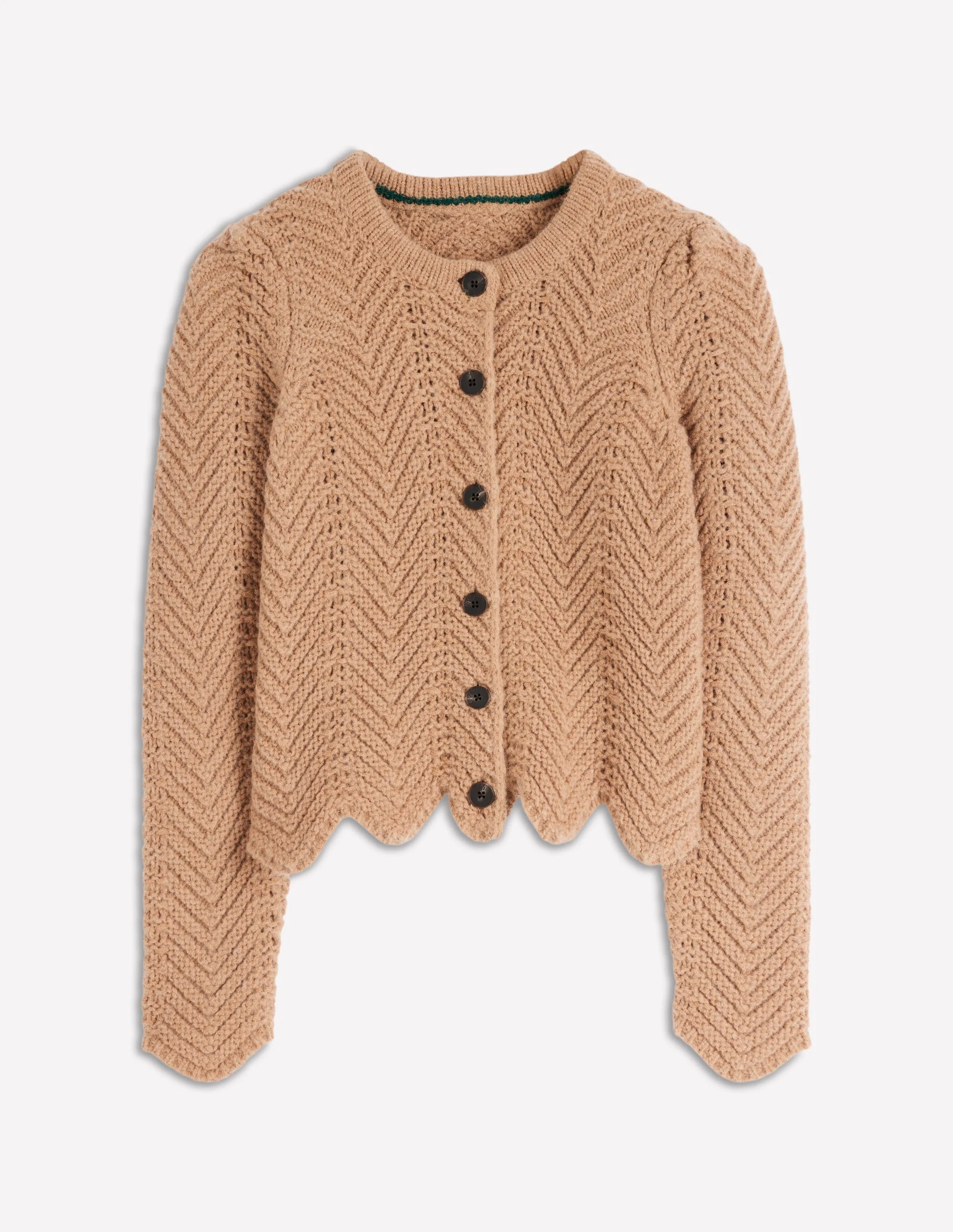 Chunky Chevron Knitted Jacket-Camel - Image 6