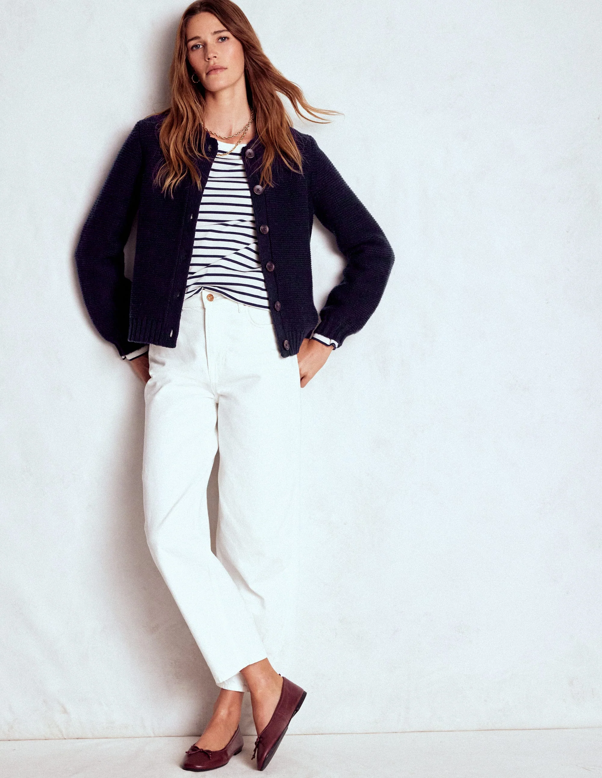 Chunky Collar Knitted Jacket-Navy - Image 4