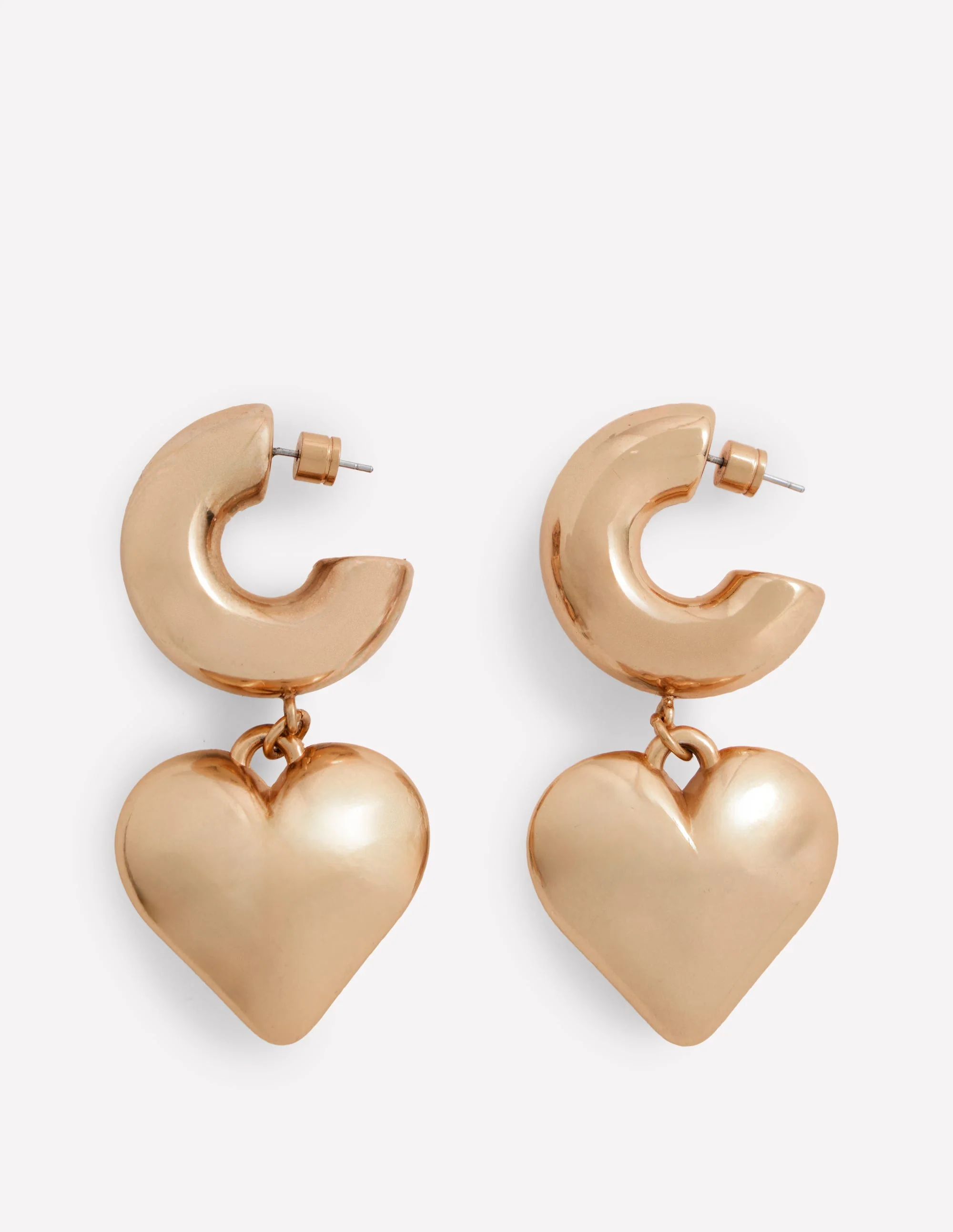 Chunky Heart Hoop Earrings-Gold Colour