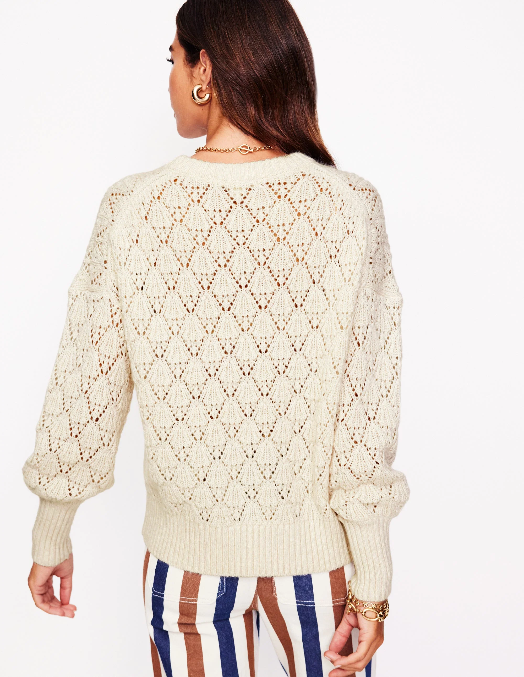 Chunky Pointelle Sweater-Warm Ivory - Image 3