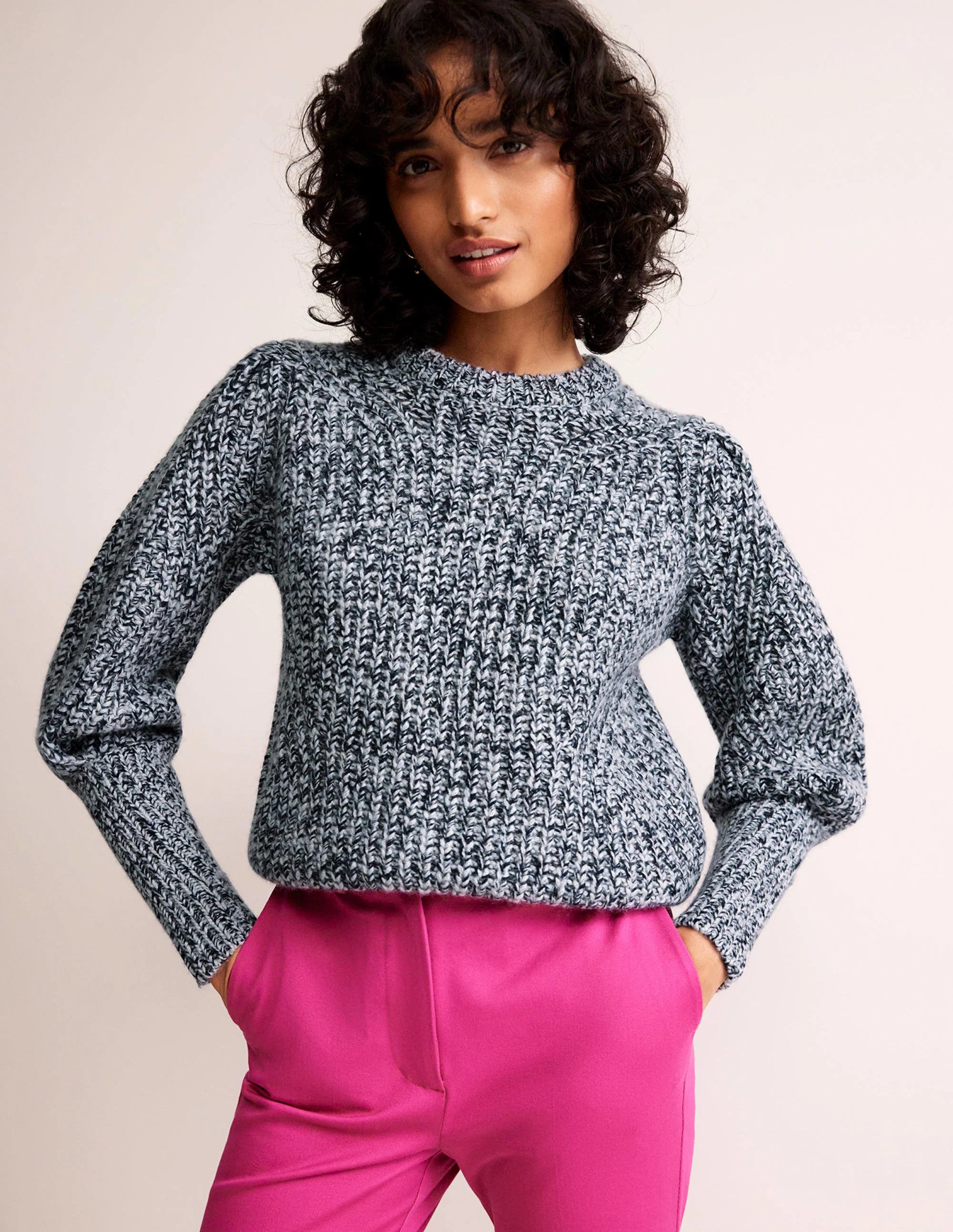 Chunky Rib Cashmere Sweater-Blues Melange