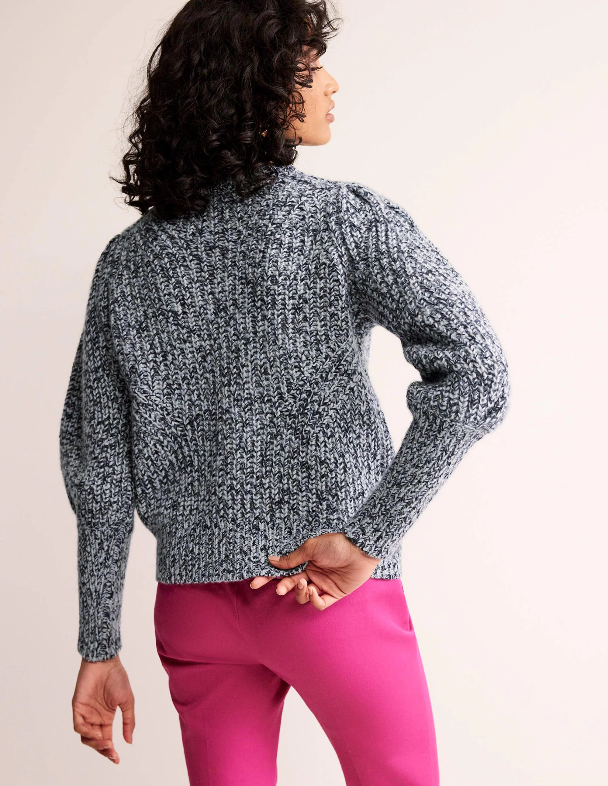 Chunky Rib Cashmere Sweater-Blues Melange - Image 3