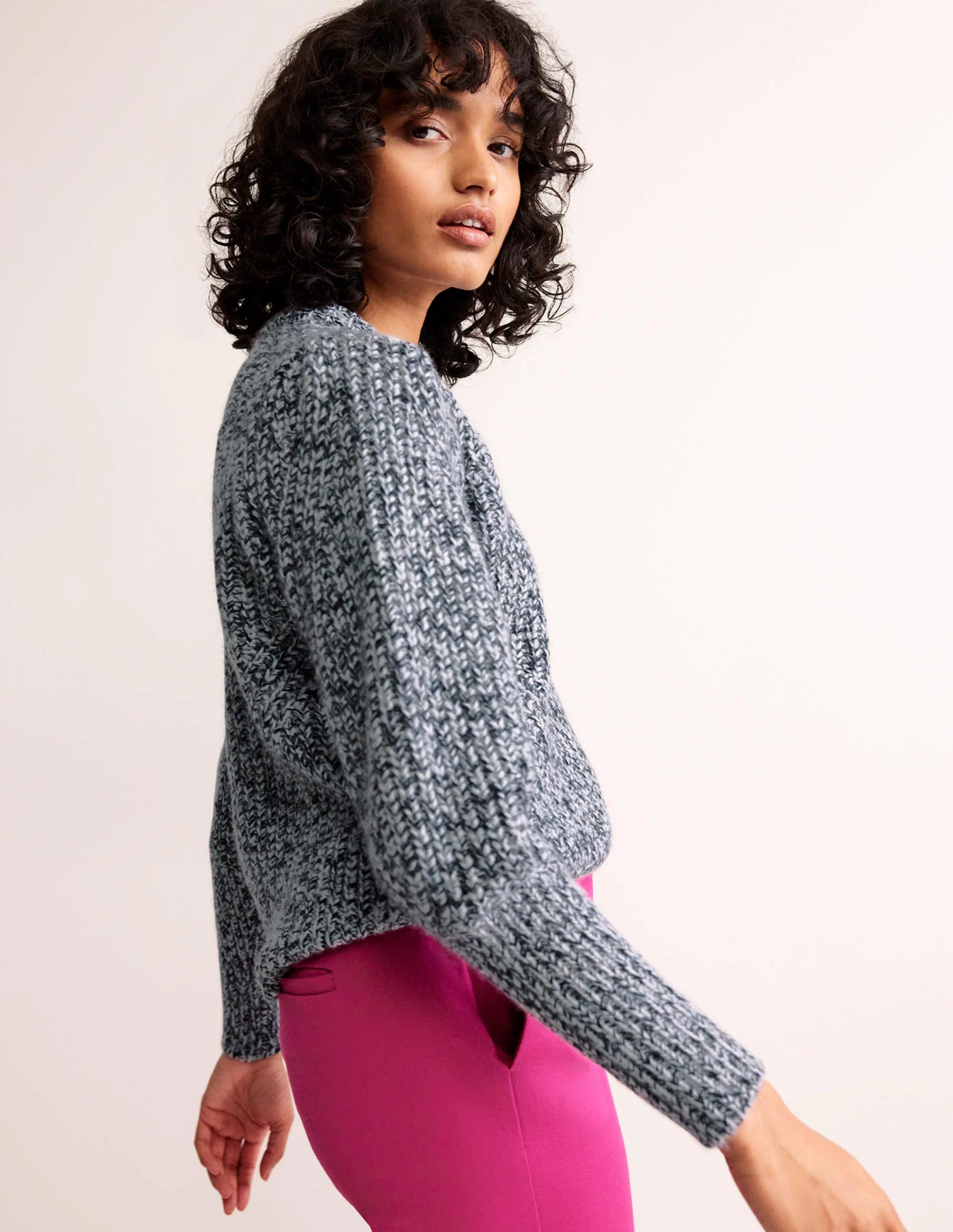 Chunky Rib Cashmere Sweater-Blues Melange - Image 4