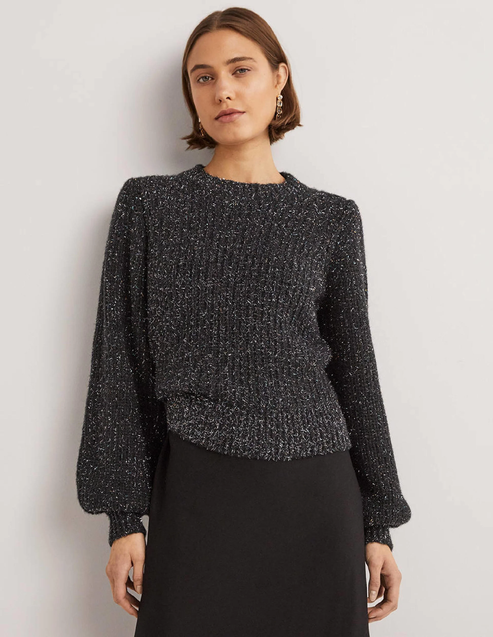 Chunky Ribbed Sweater-Black Sparkle