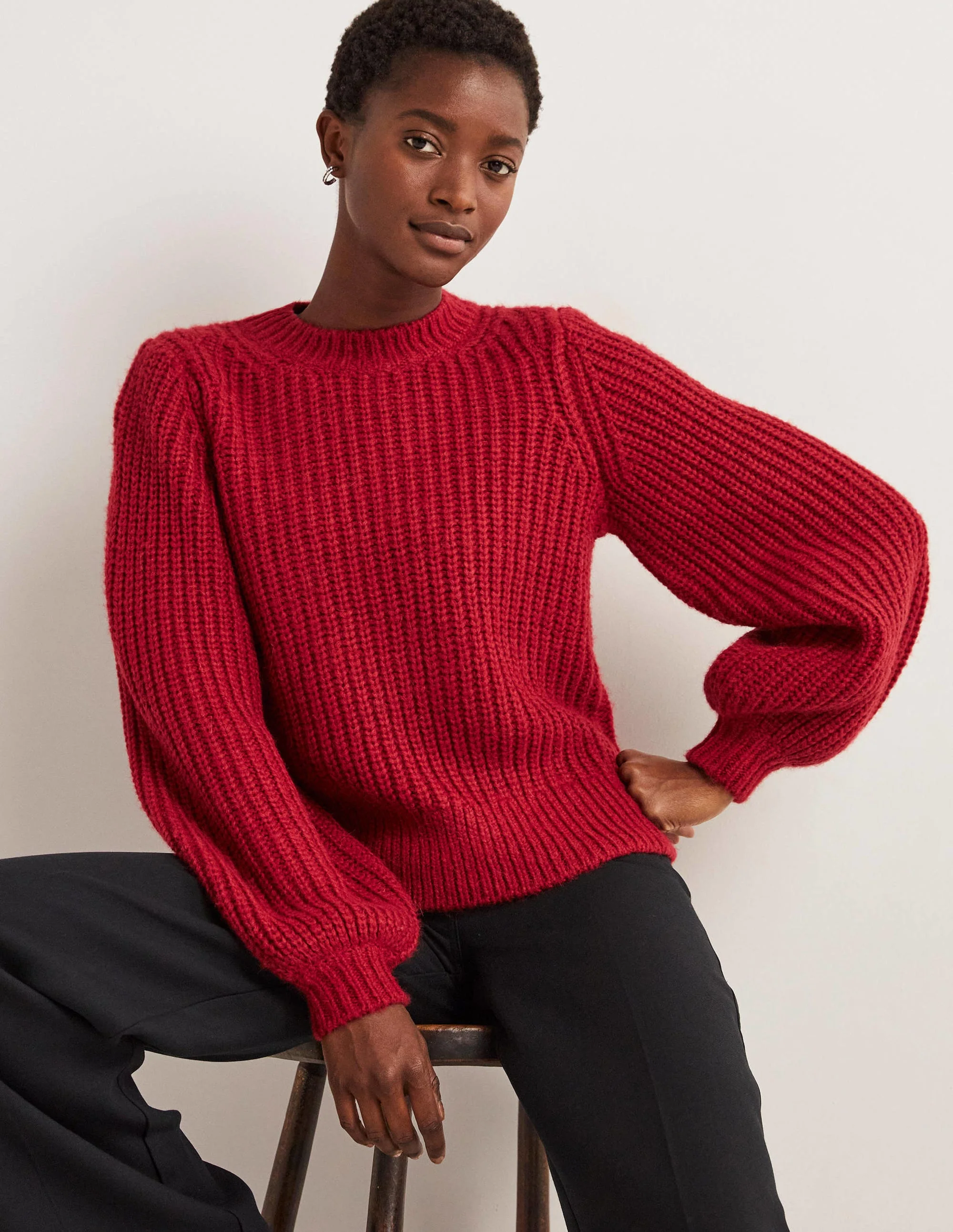 Chunky Ribbed Sweater-Ruby Red