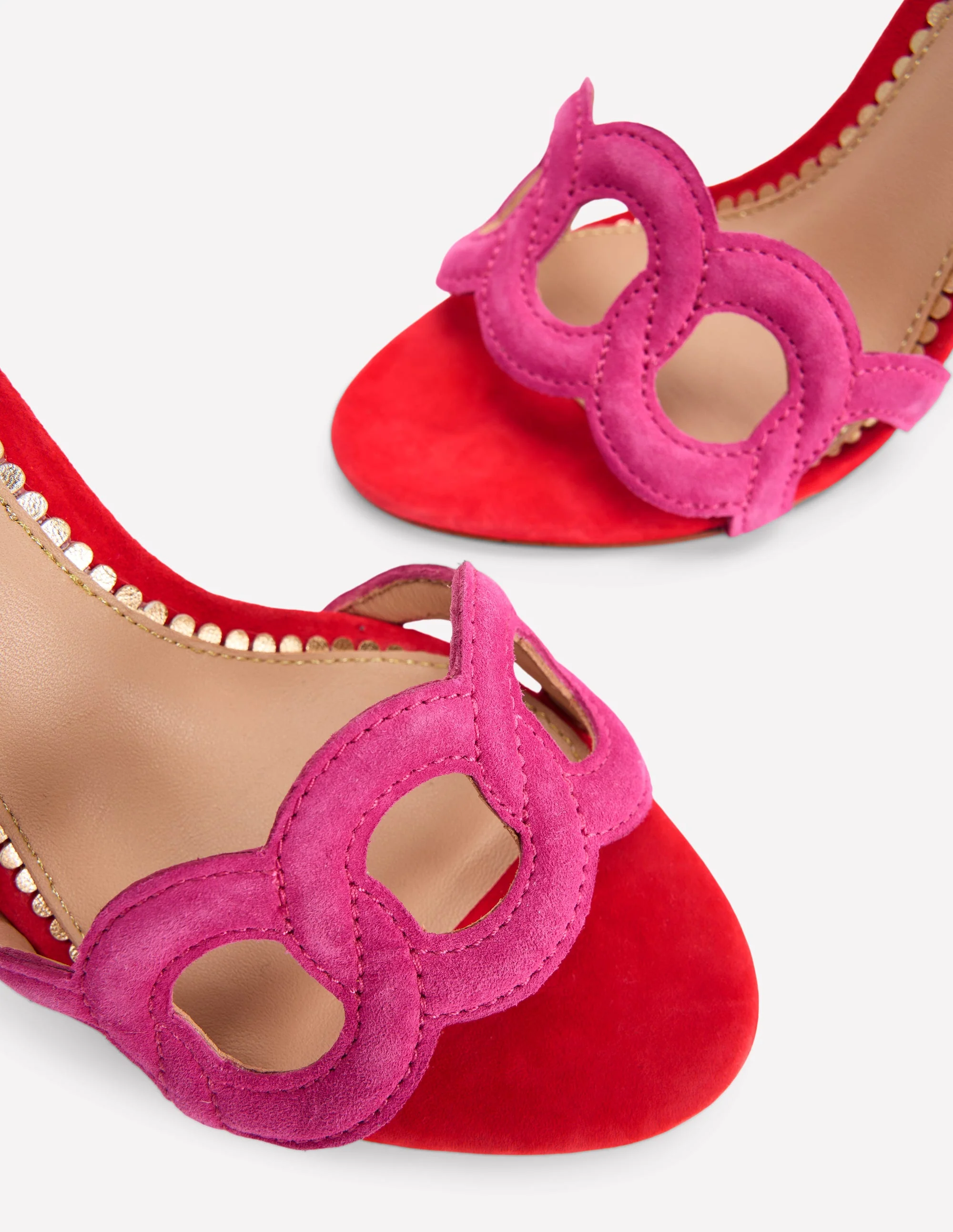 Circle Detail Heeled Sandal-Post Box Red/Sorbet Pink - Image 5