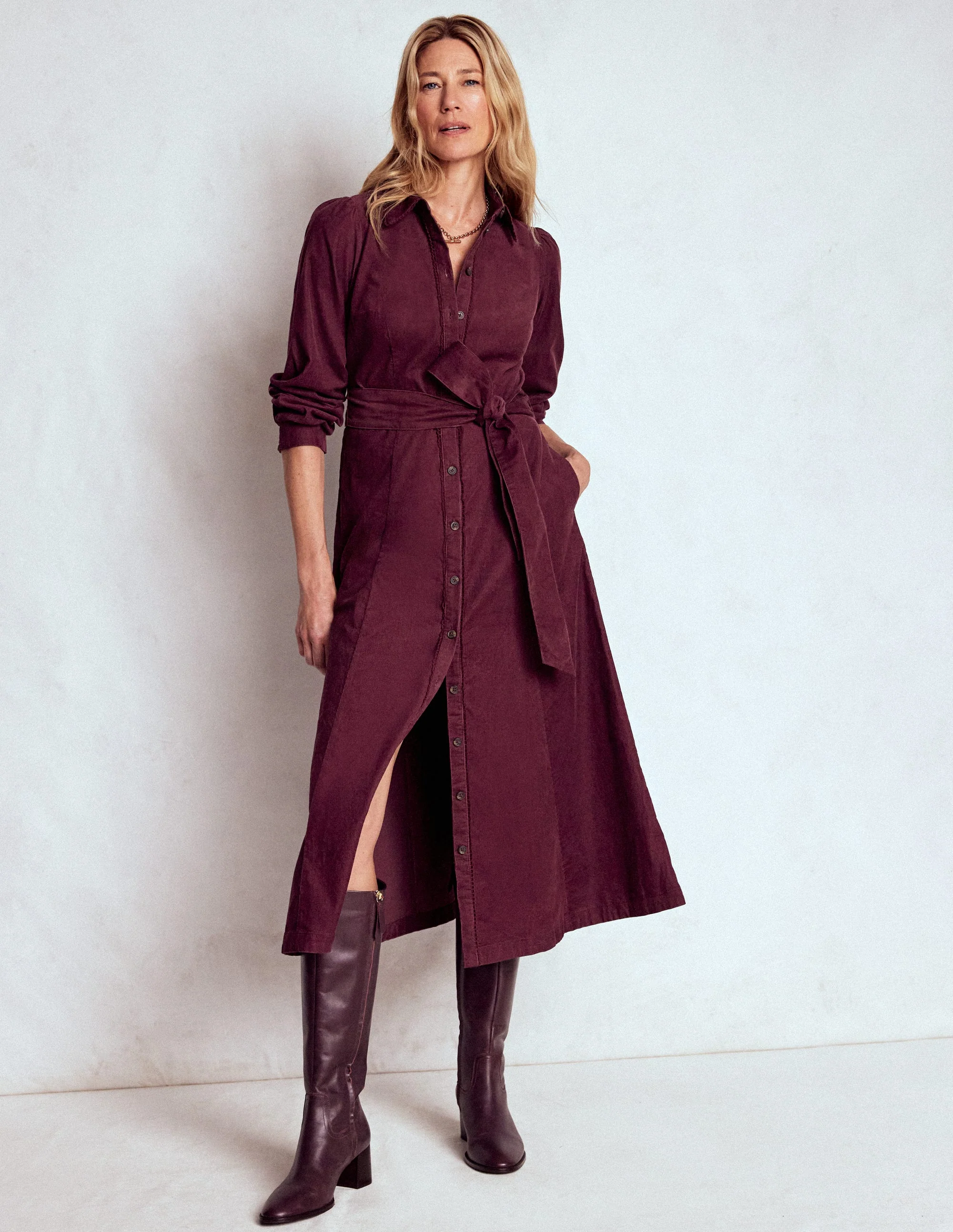 Clara Cord Midi Dress-Dark Cherry - Image 4