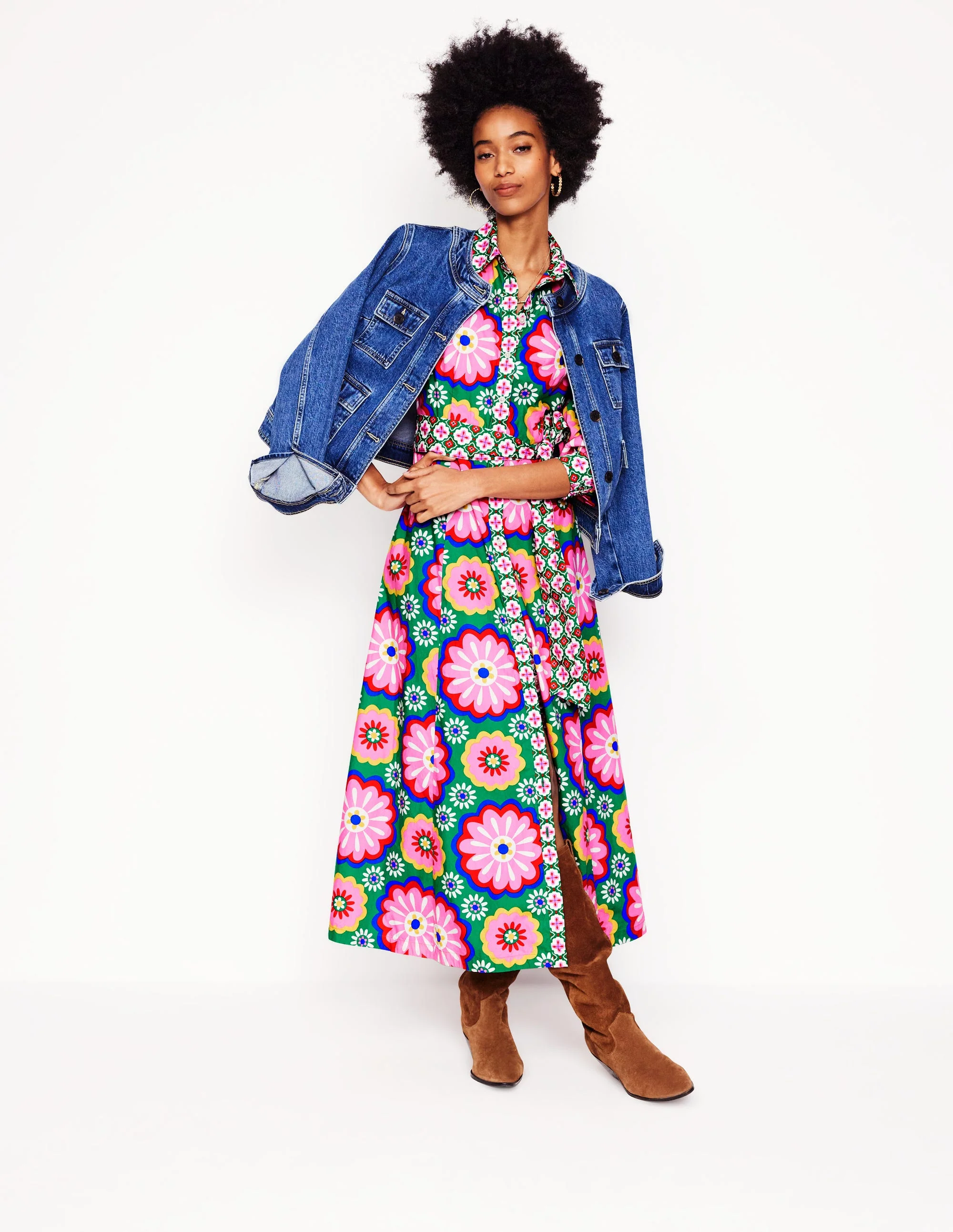 Clara Cotton Shirt Dress-Multi, Flower Tile - Image 5