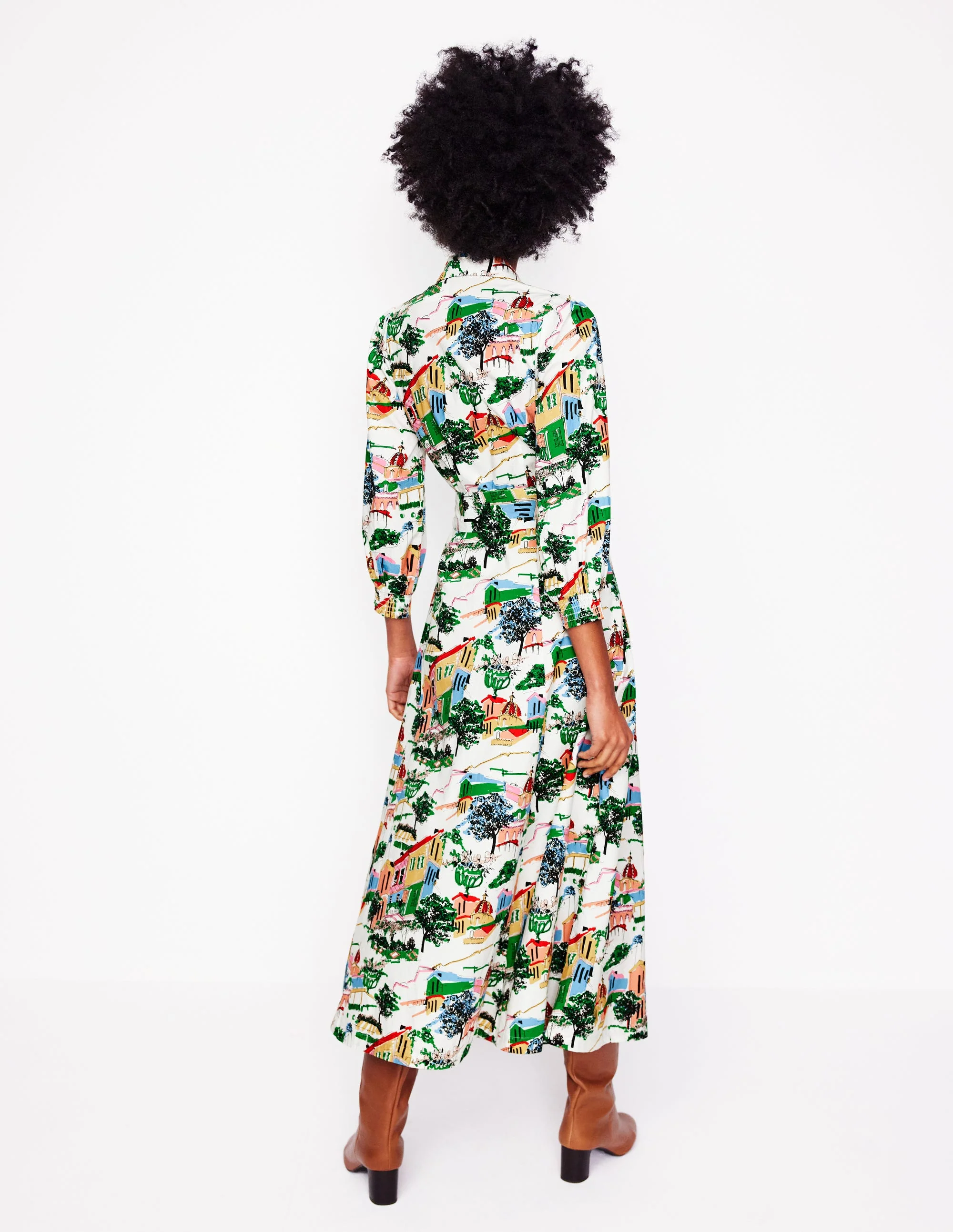 Clara Cotton Shirt Dress-Multi, Painted Village - Image 3